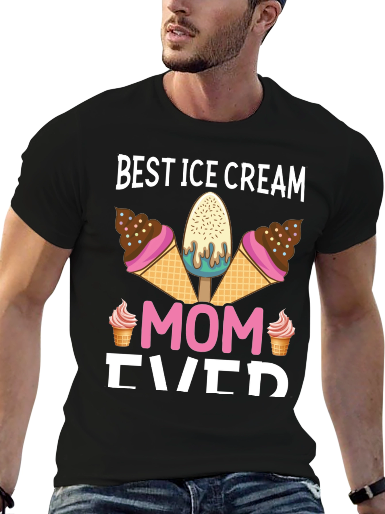 Black Best Ice Cream Mom Ever Graphic T-Shirt view 6