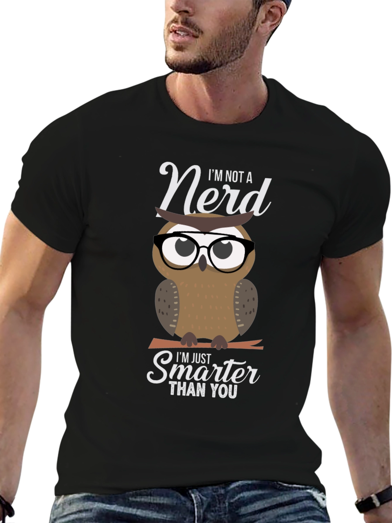 Black Smart Owl Graphic T-Shirt - Nerd Humor Tee view 6