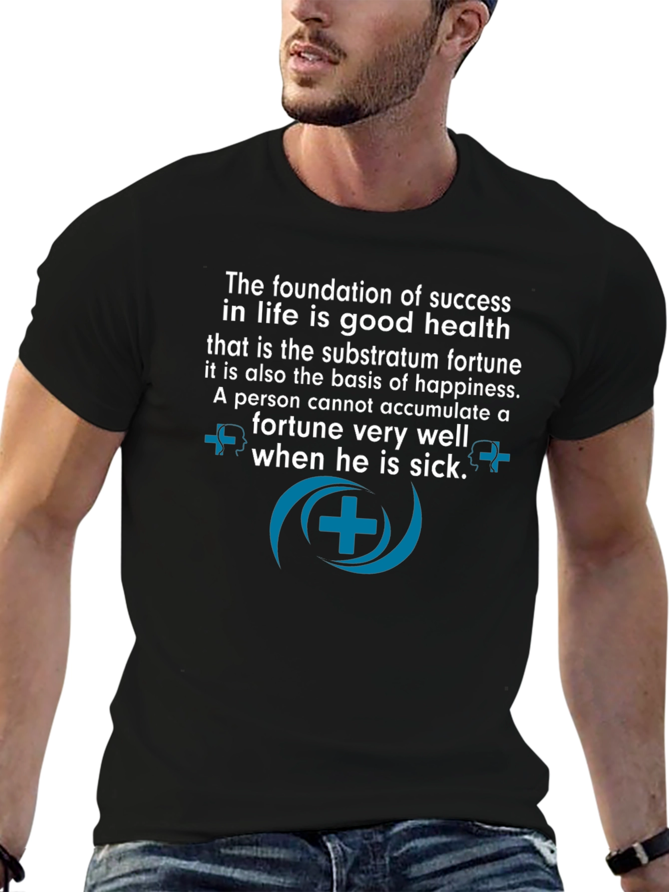 Black Good Health is Success T-Shirt - Motivational Quote view 6