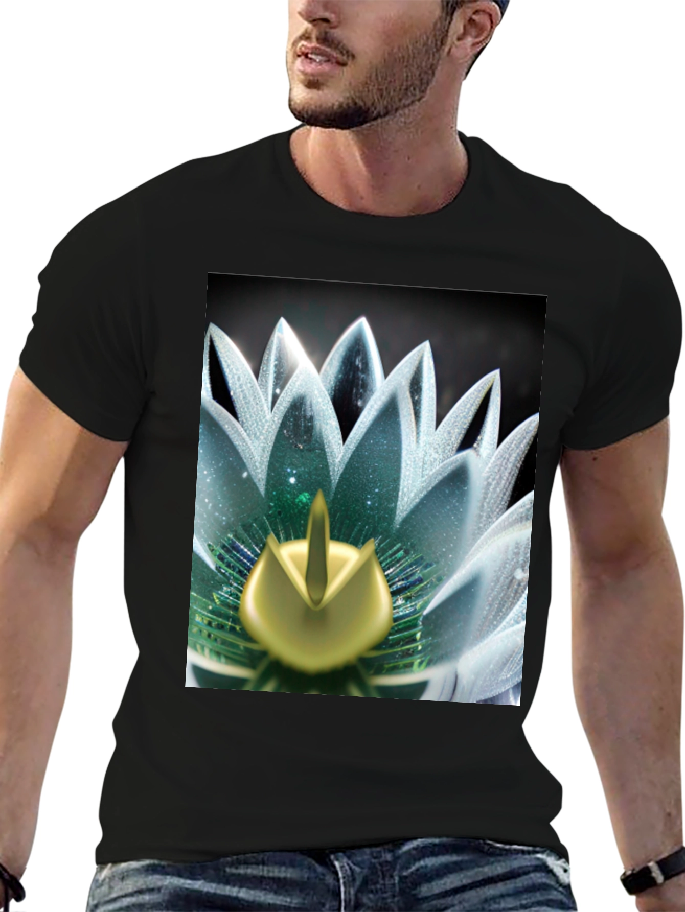 Black Lotus Flower Graphic Tee - Black Cotton Blend view 6
