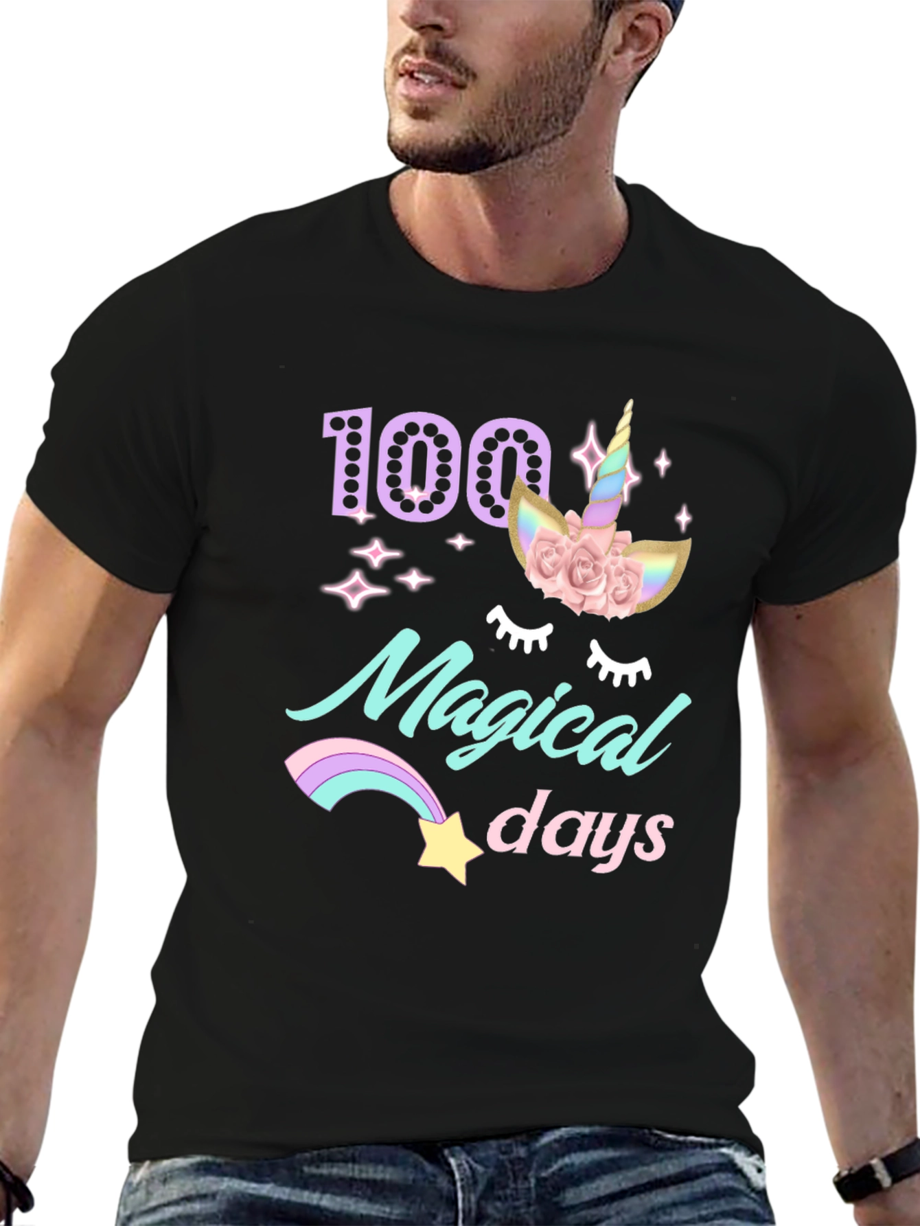 Black 100 Magical Days T-Shirt Unicorn view 6