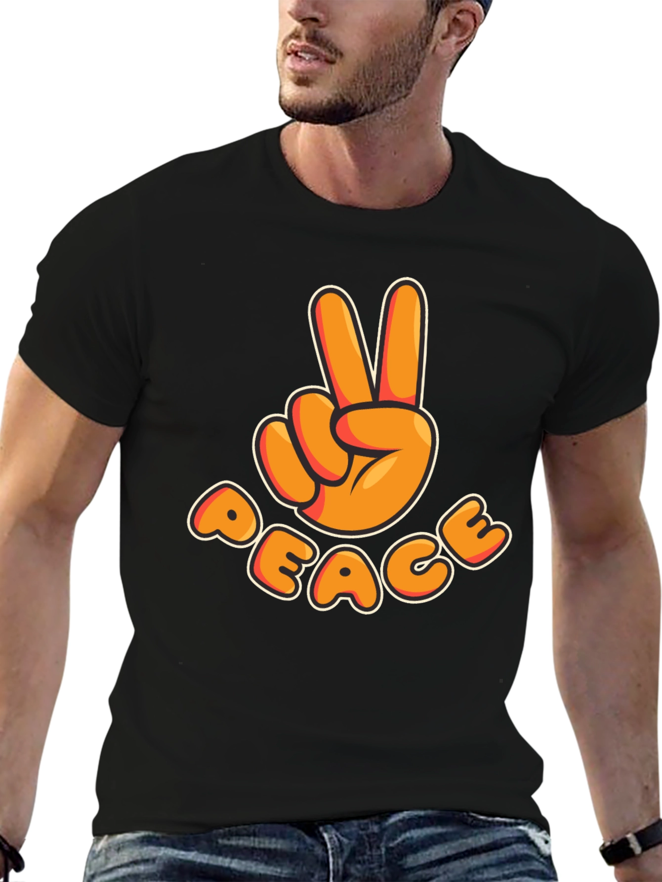 Black Peace Sign T-Shirt - Retro Cartoon Design view 6