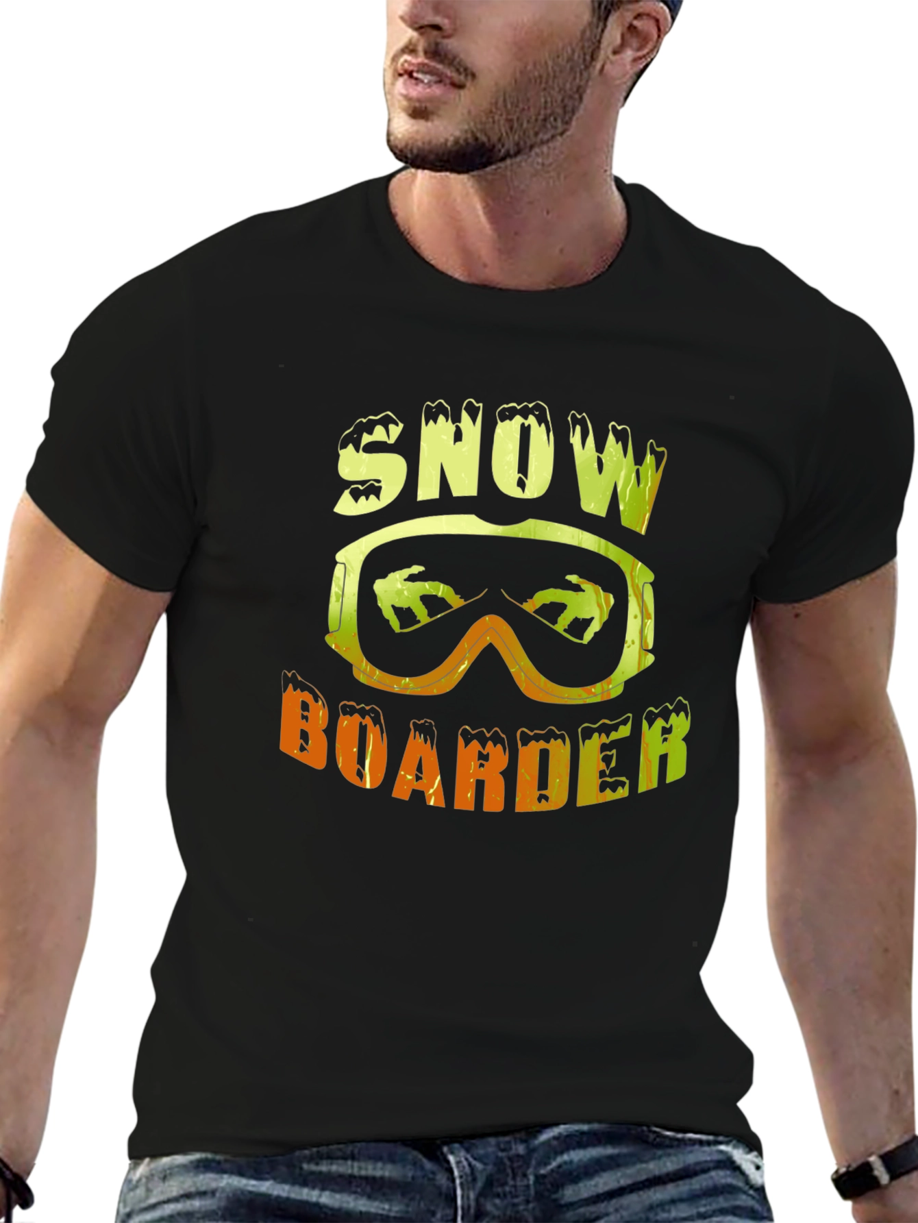 Black Snowboarder Graphic Tee - Black Cotton T-Shirt view 6