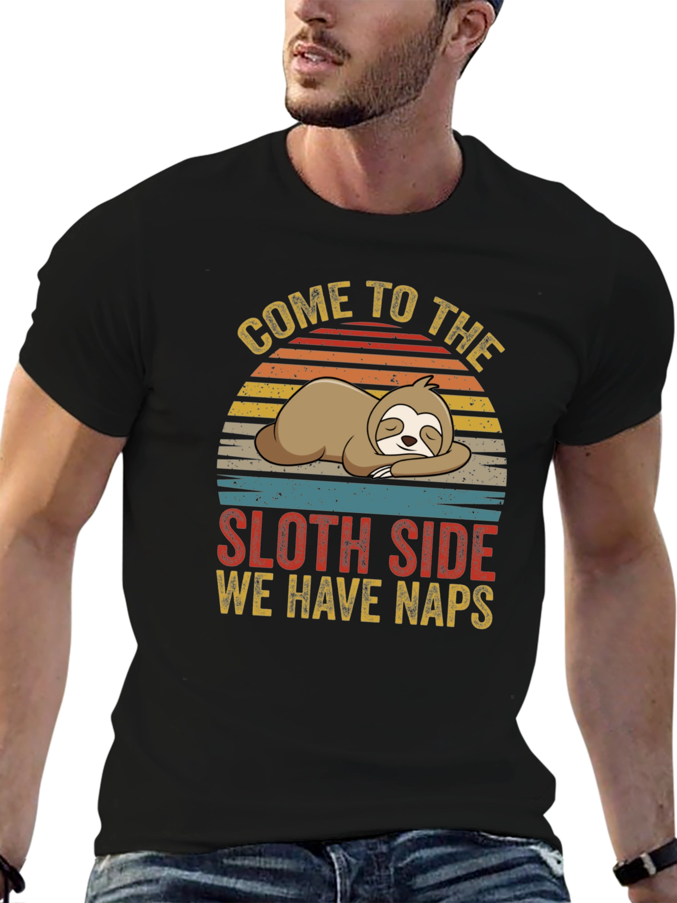 Black Come to the Sloth Side We Have Naps Graphic T-Shirt view 6