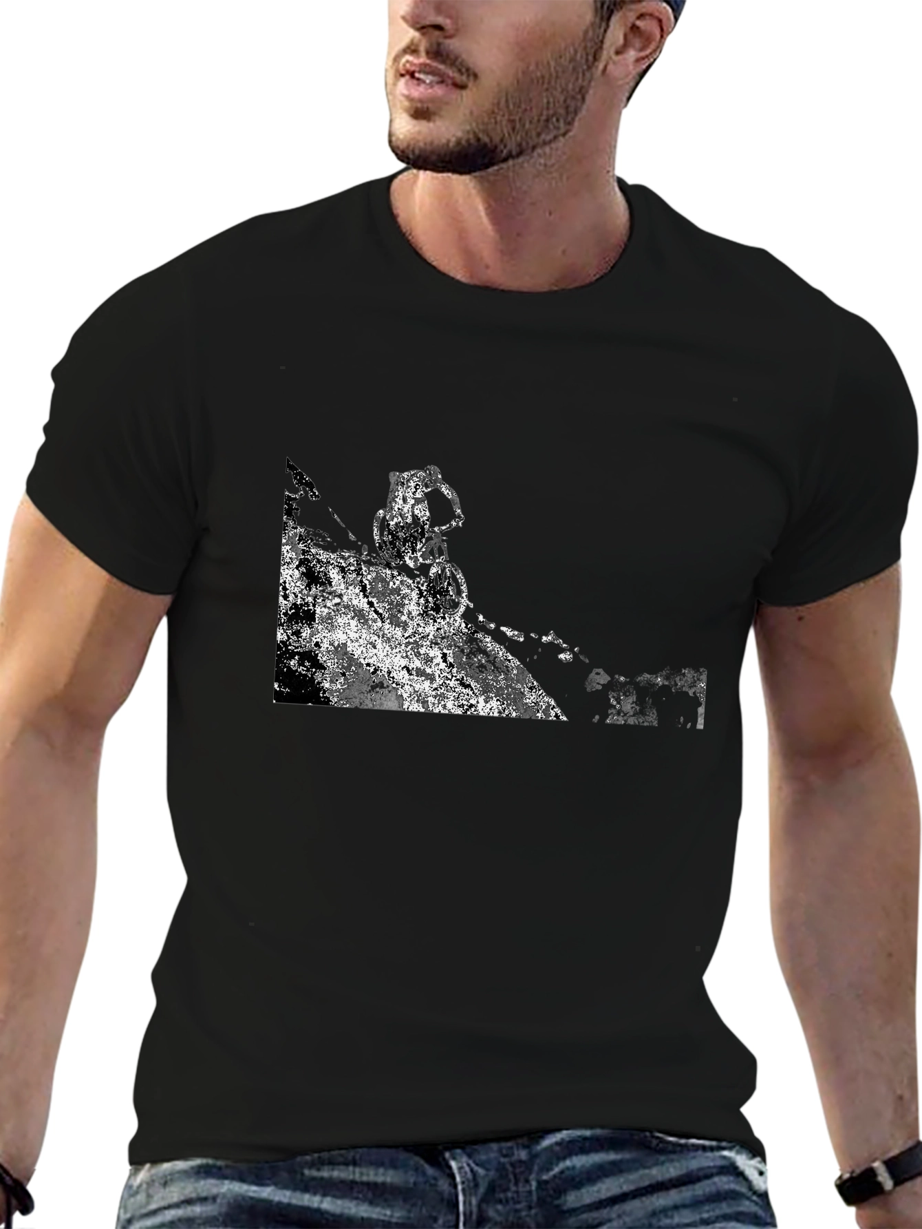 Black Black T-Shirt with Abstract Mountain Bike Graphic view 6