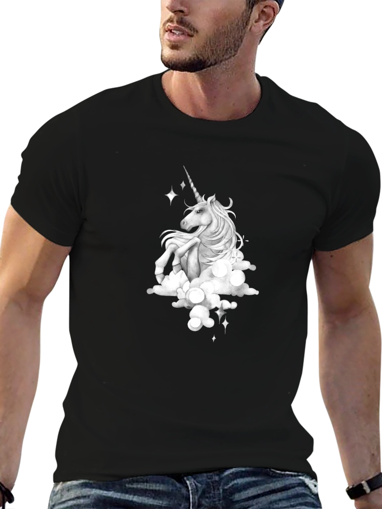 Black Unicorn Cloud T-Shirt - Fantasy Graphic Tee view 6