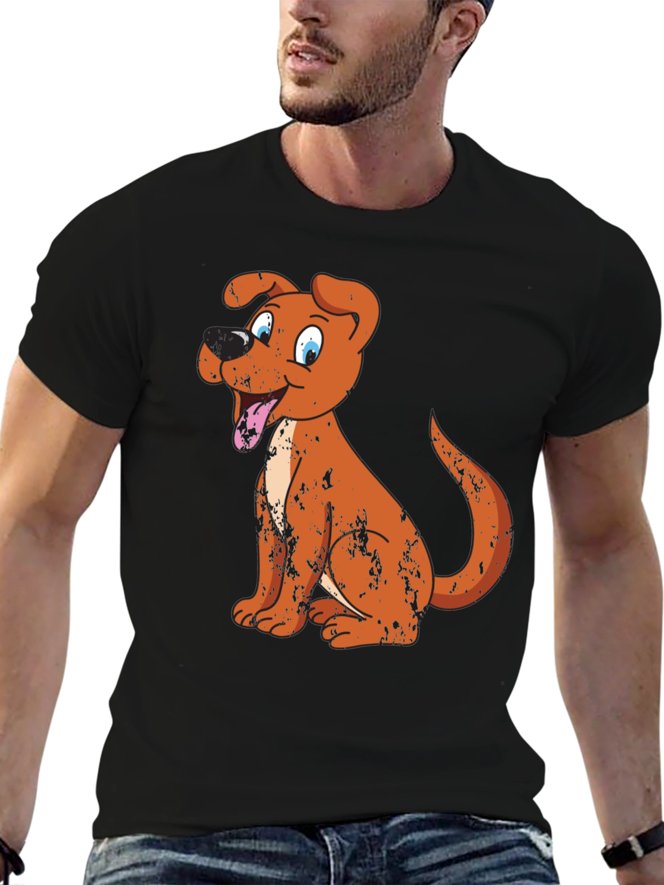 Black Cartoon Dog Graphic Tee - Black view 6
