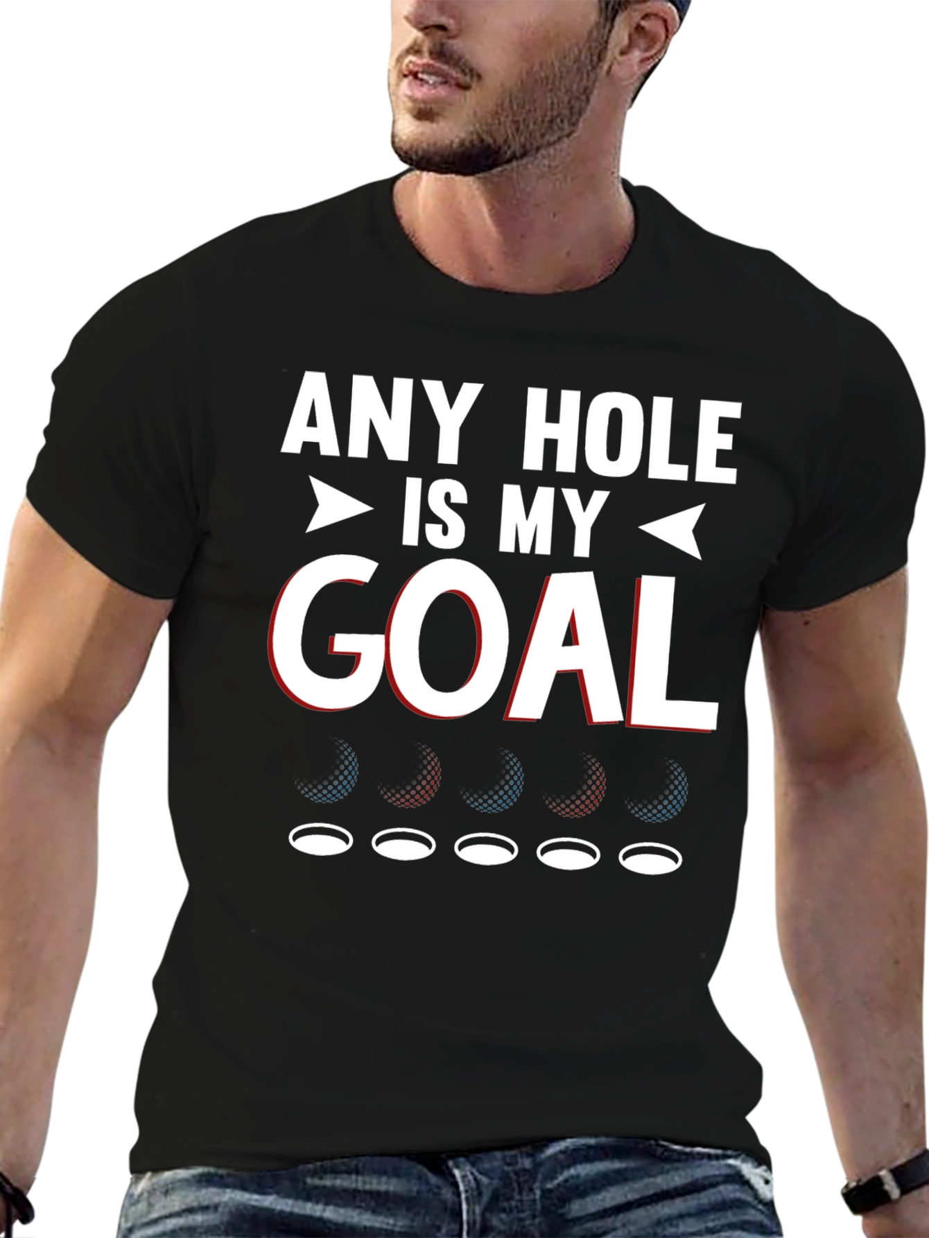 Black Any Hole Is My Goal Funny Golf T-Shirt view 6