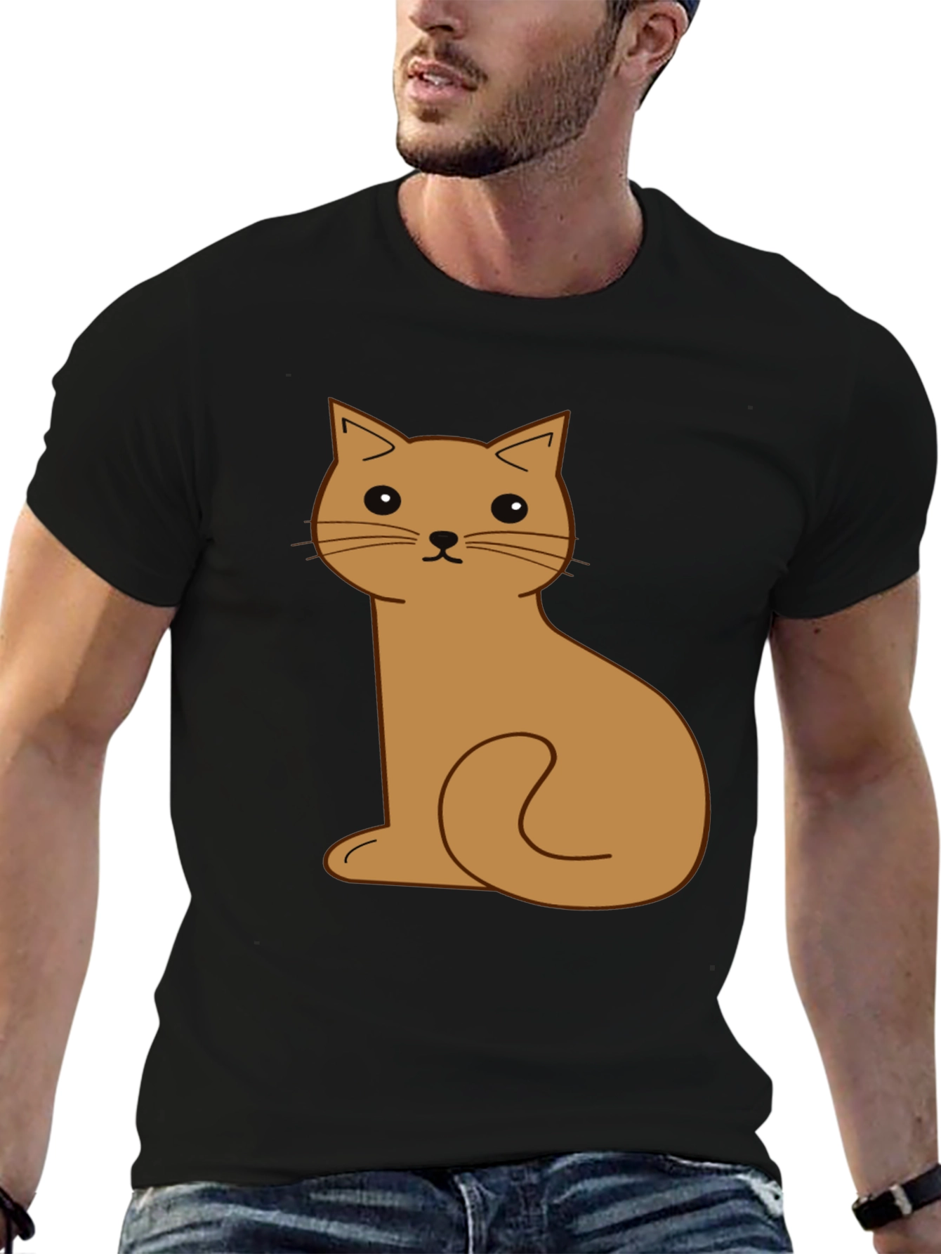 Black Cute Cartoon Cat Graphic T-Shirt view 6