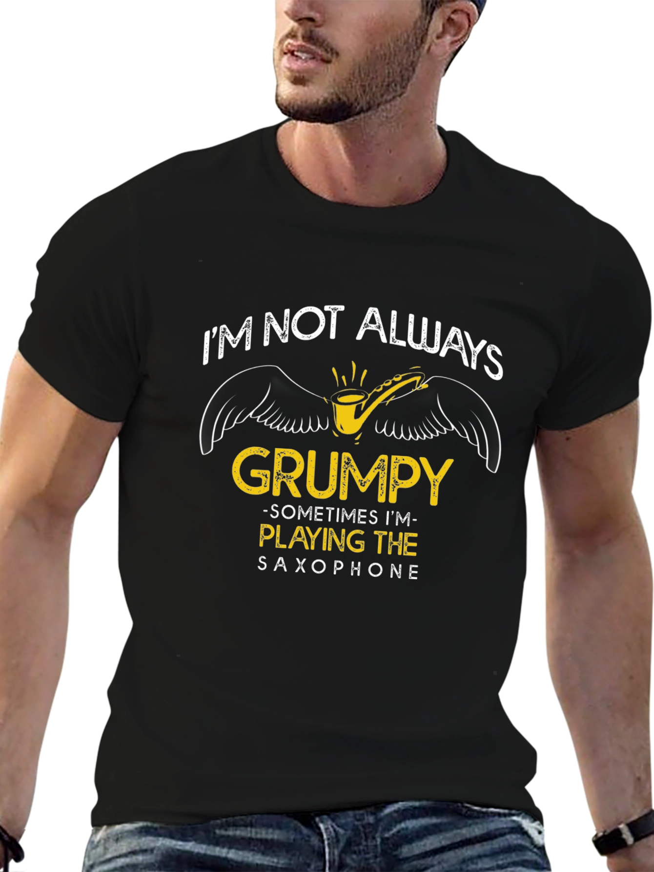Black Grumpy Saxophone Player Graphic Tee view 6