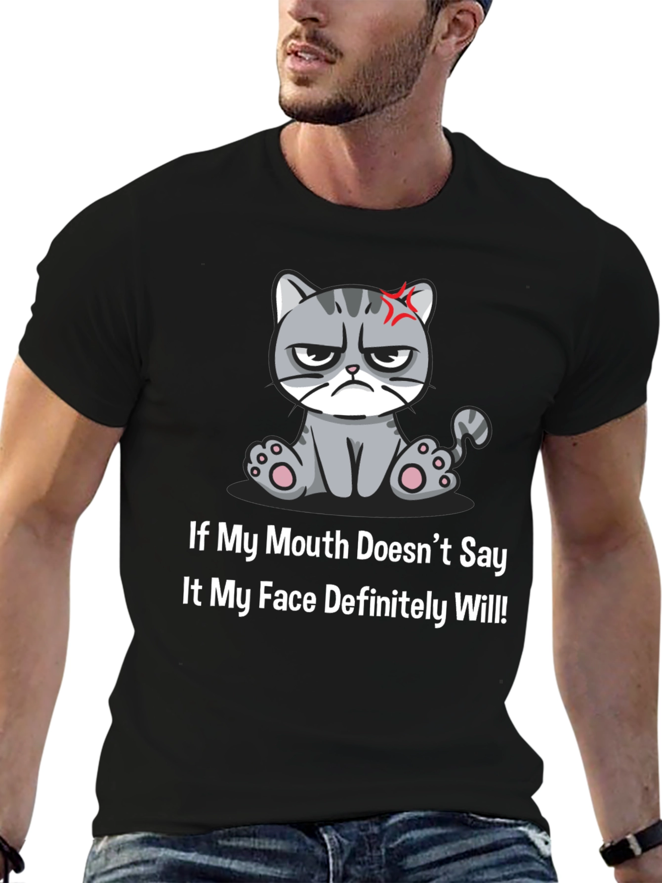 Black Grumpy Cat T-Shirt - Funny Graphic Tee view 6