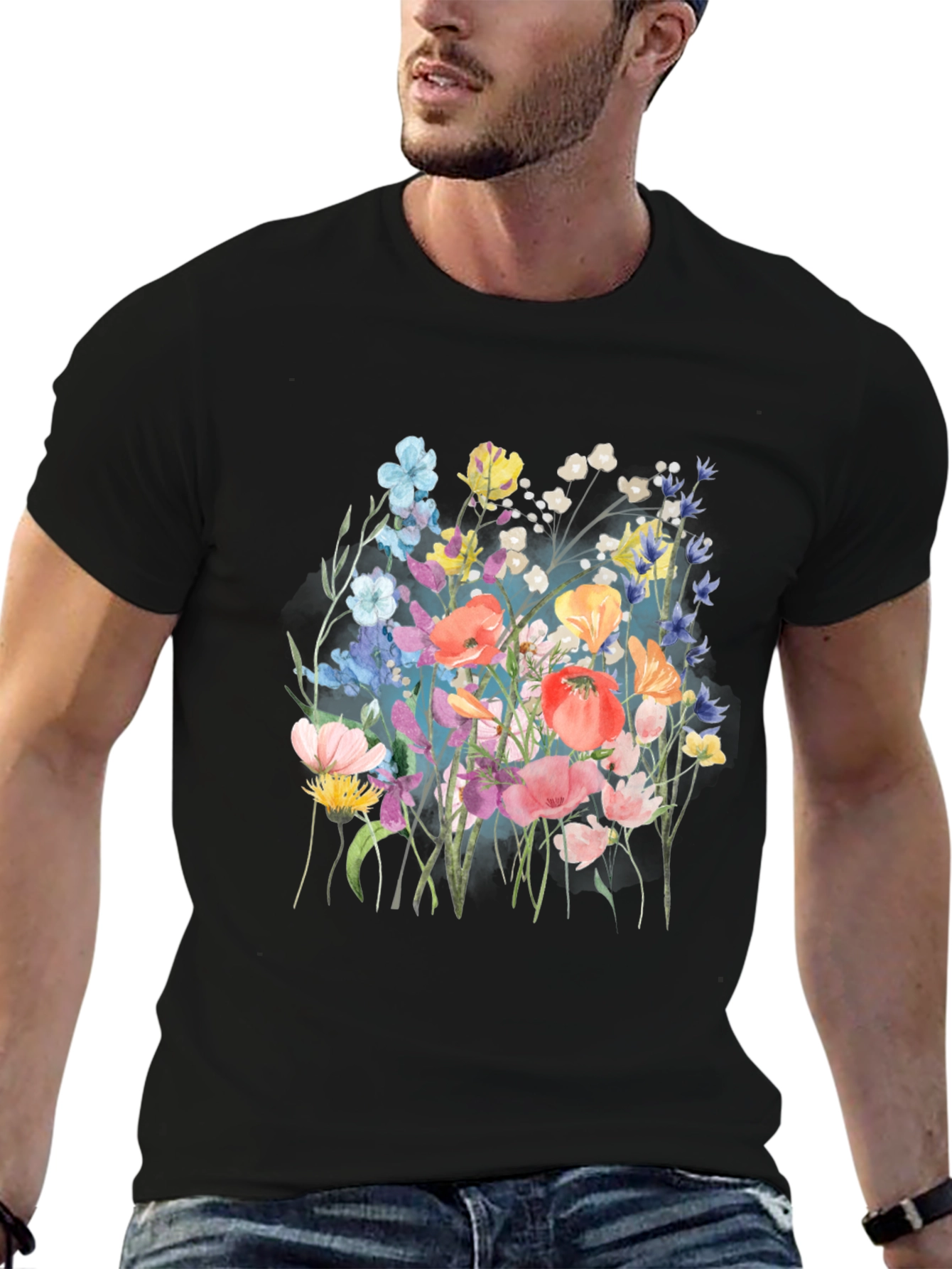 Black Floral Print Black T-Shirt view 6