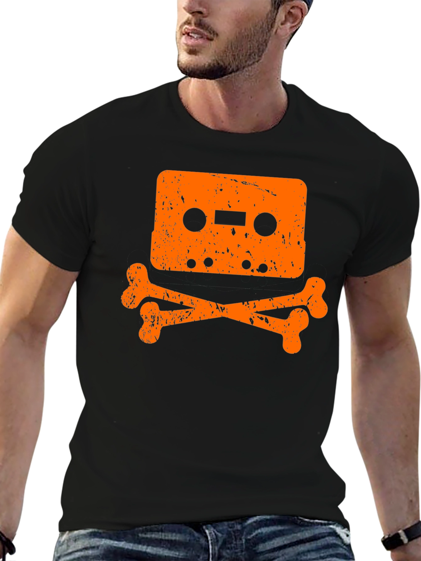 Black Cassette Tape Skull Black T-Shirt view 6