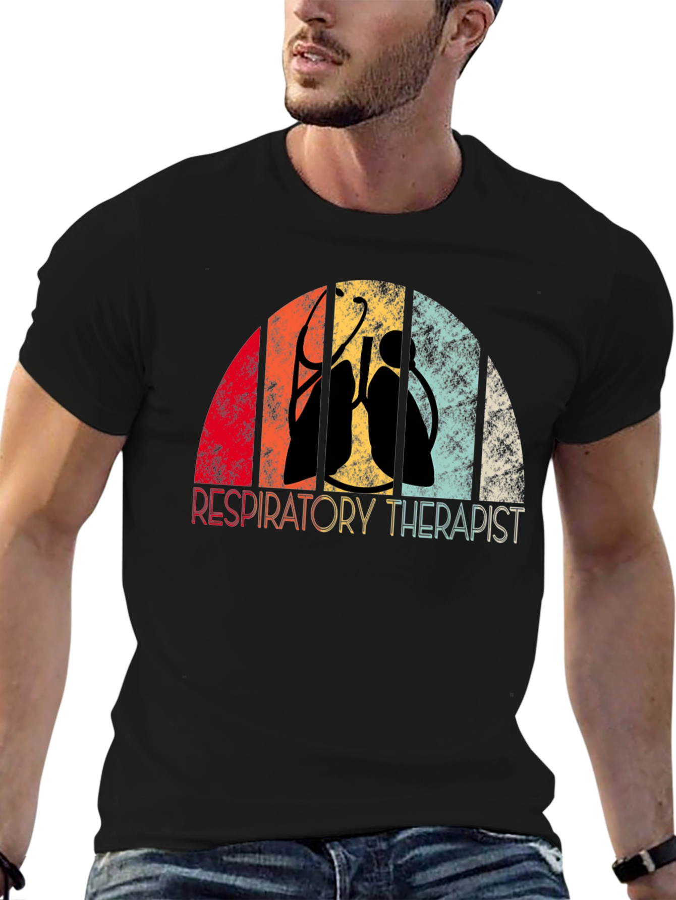 Black Respiratory Therapist Retro T-Shirt view 6