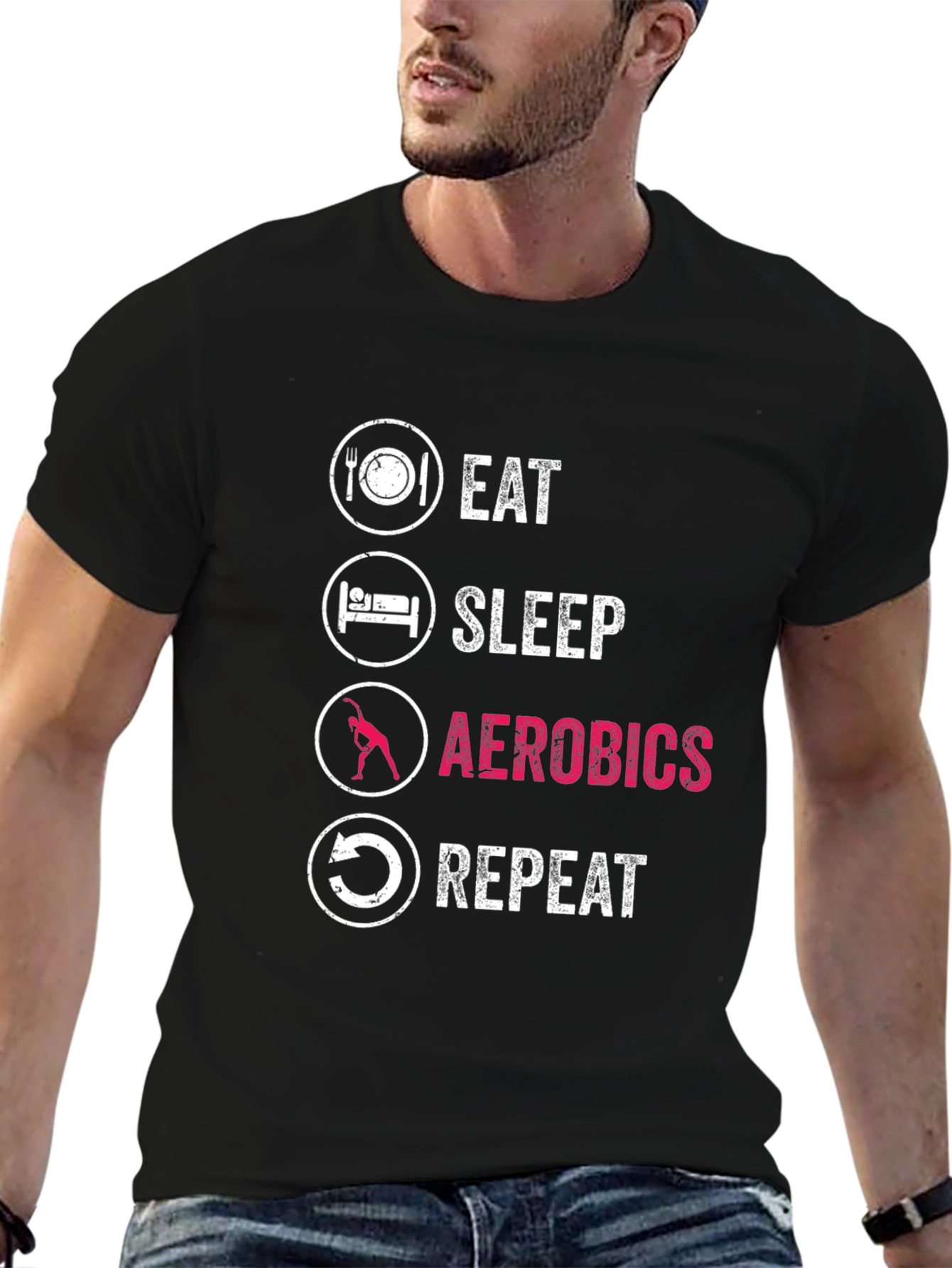 Black Eat Sleep Aerobics Repeat Graphic T-Shirt view 6