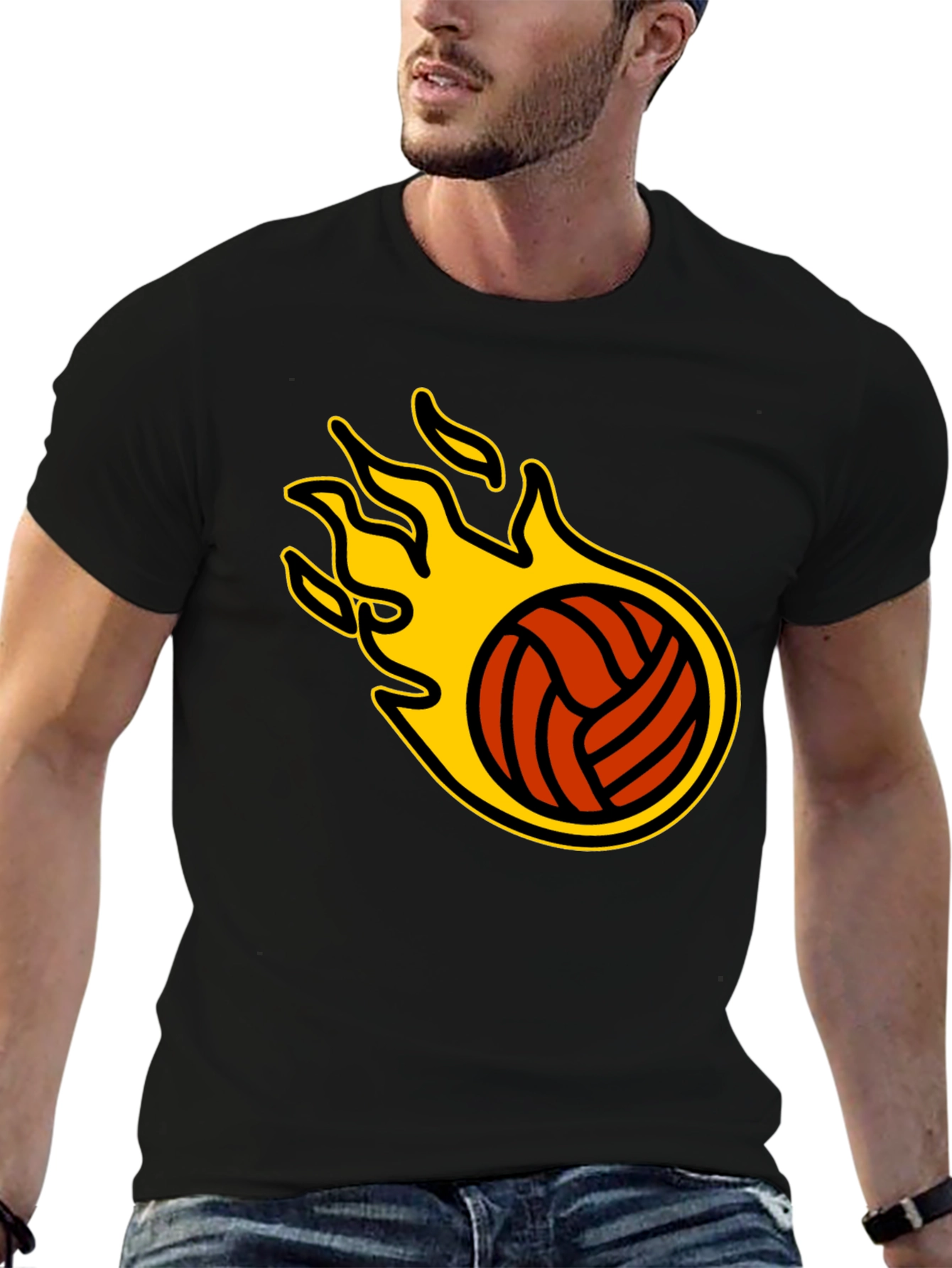 Black Flaming Volleyball Graphic T-Shirt view 6
