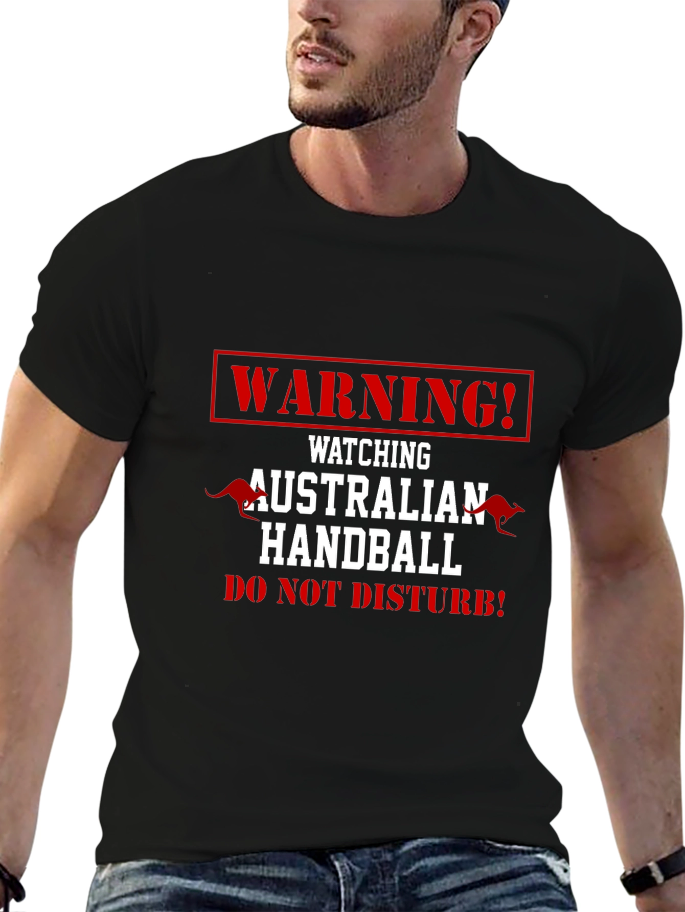 Black Warning! Watching Australian Handball T-Shirt view 6