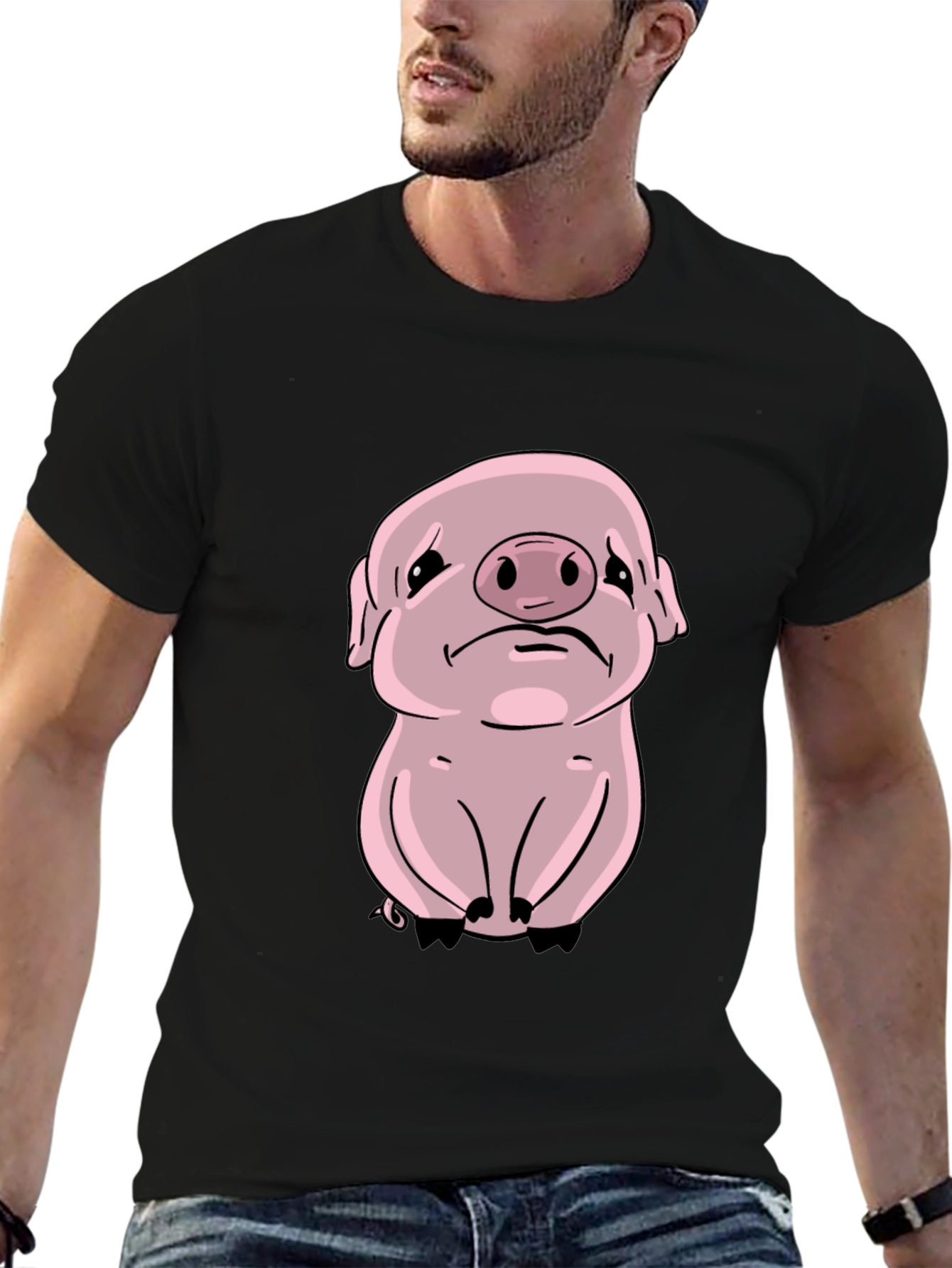 Black Sad Pig Graphic Tee - Black Cotton Comfort view 6