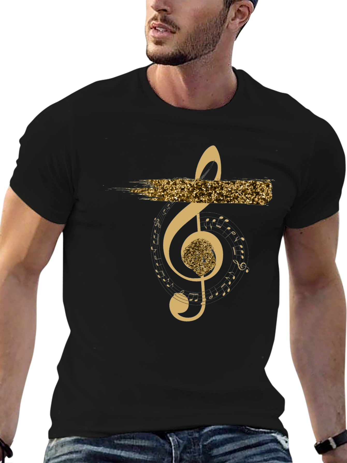 Black Musical Note Graphic T-Shirt - Black view 6