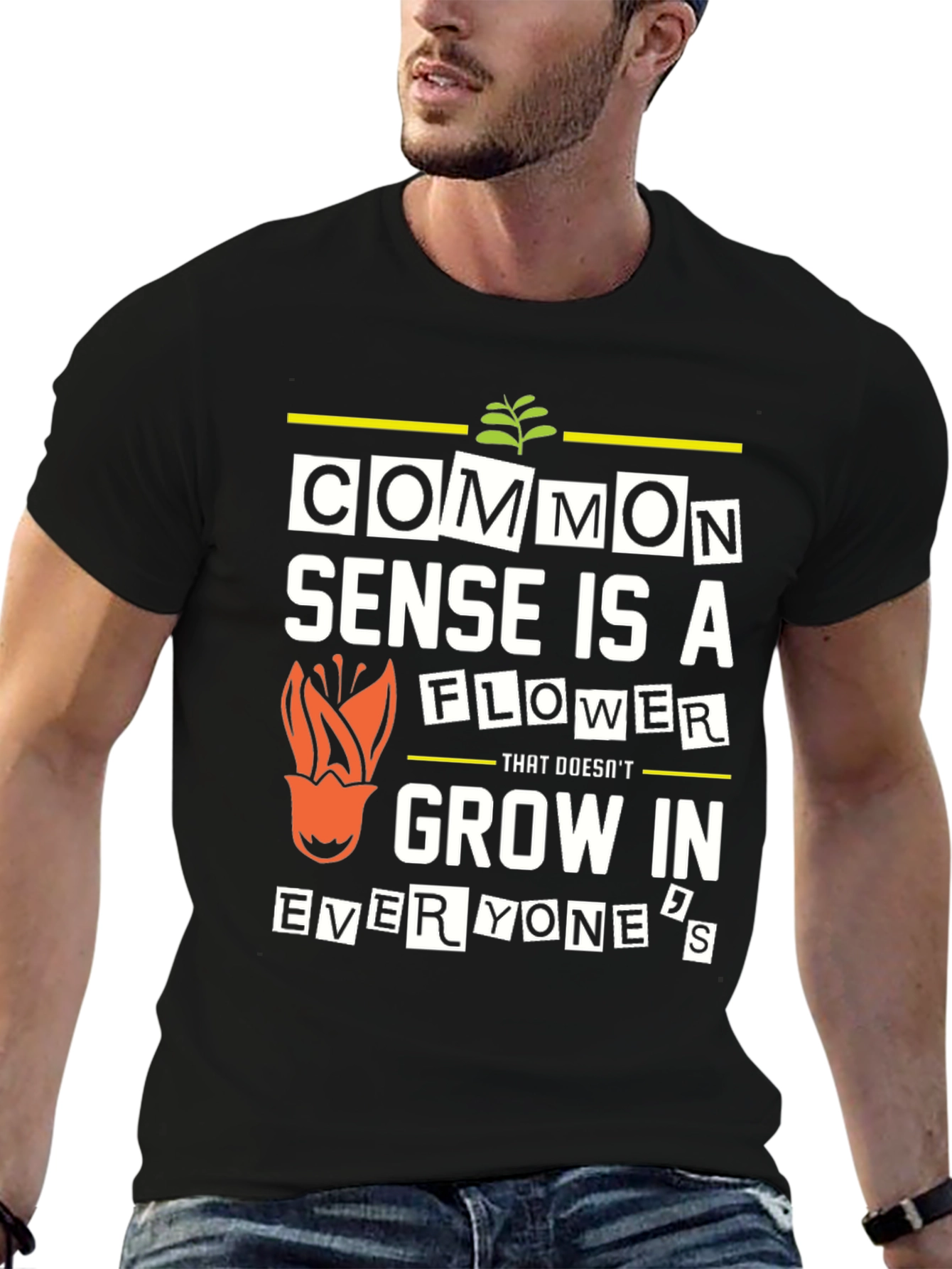 Black Common Sense Flower Graphic T-Shirt view 6