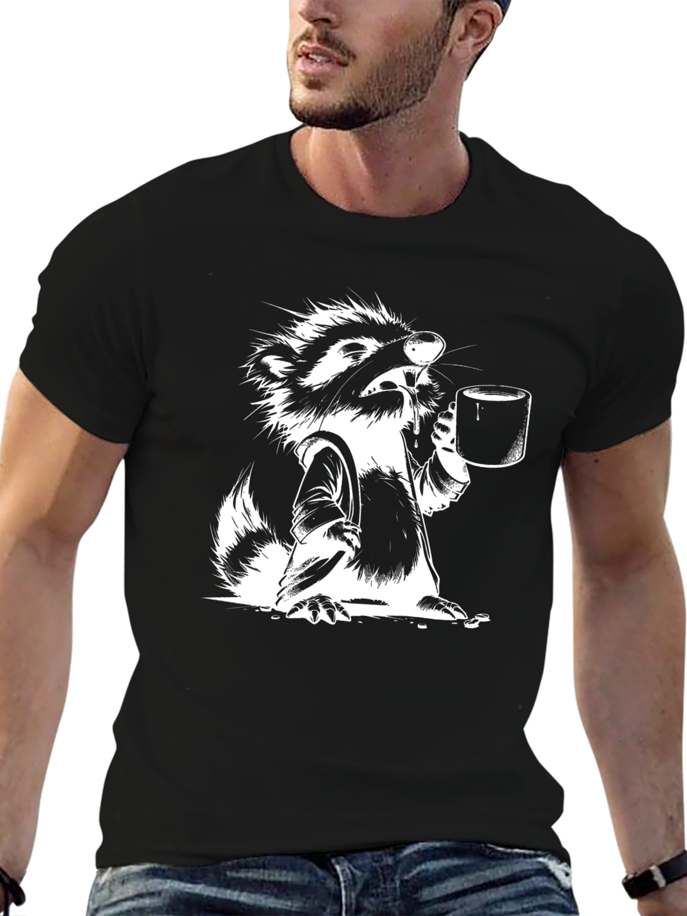 Black Raccoon Coffee T-Shirt - Men's Black Graphic Tee view 6