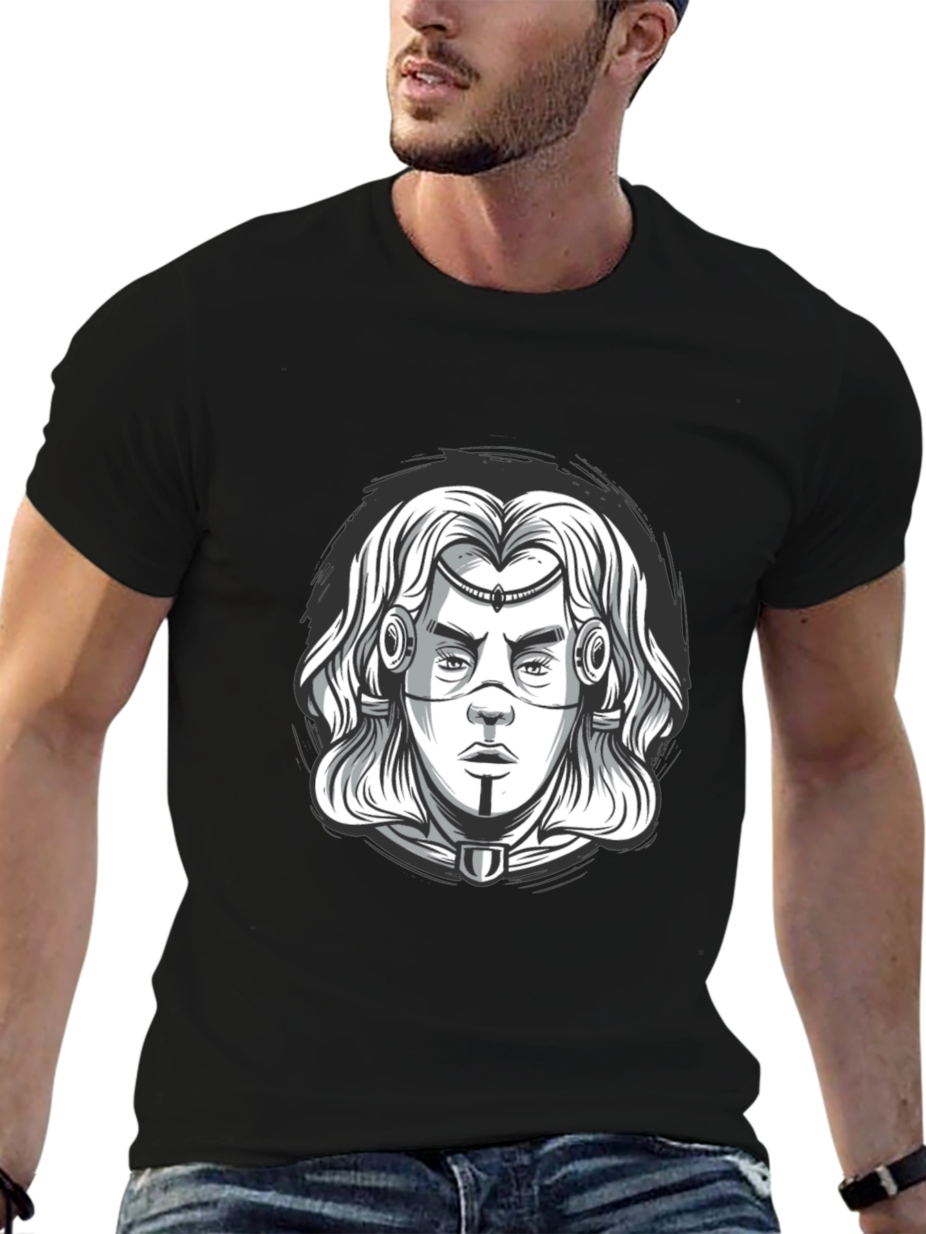 Black Cyberpunk Warrior Graphic Tee - Black view 6