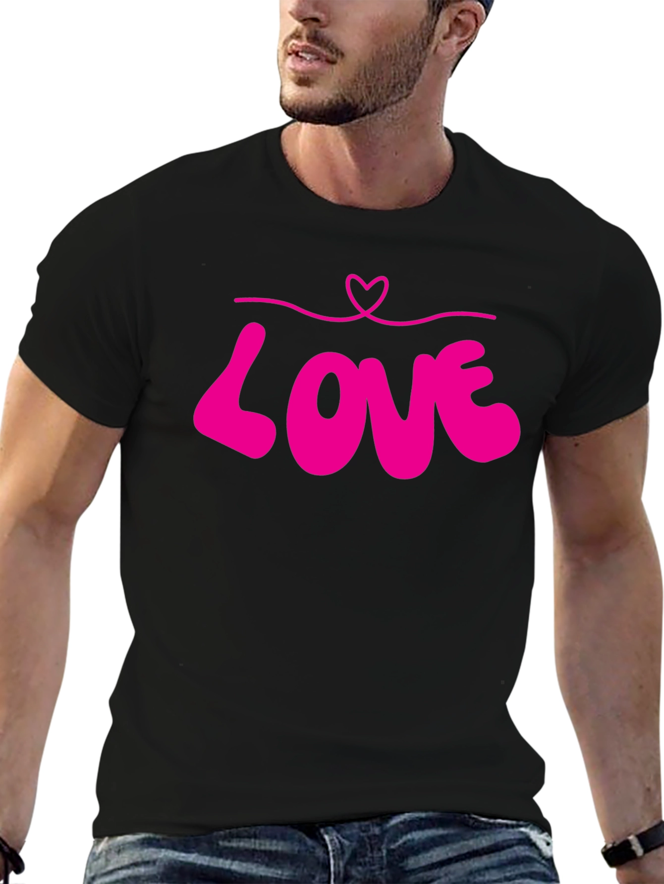 Black Love Heart Graphic Tee - Black Unisex T-Shirt view 6