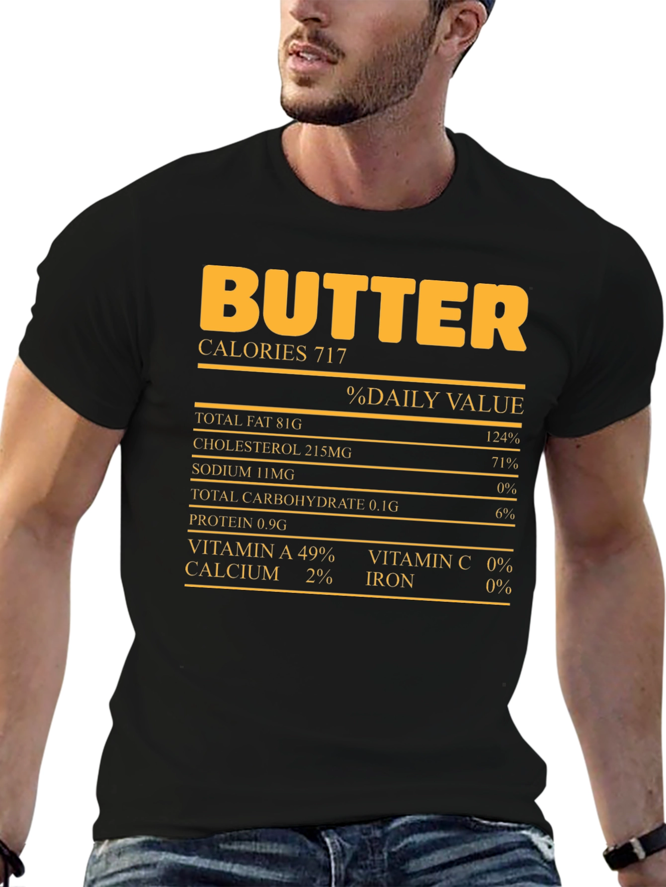 Black Funny Butter Nutrition Facts T-Shirt view 6