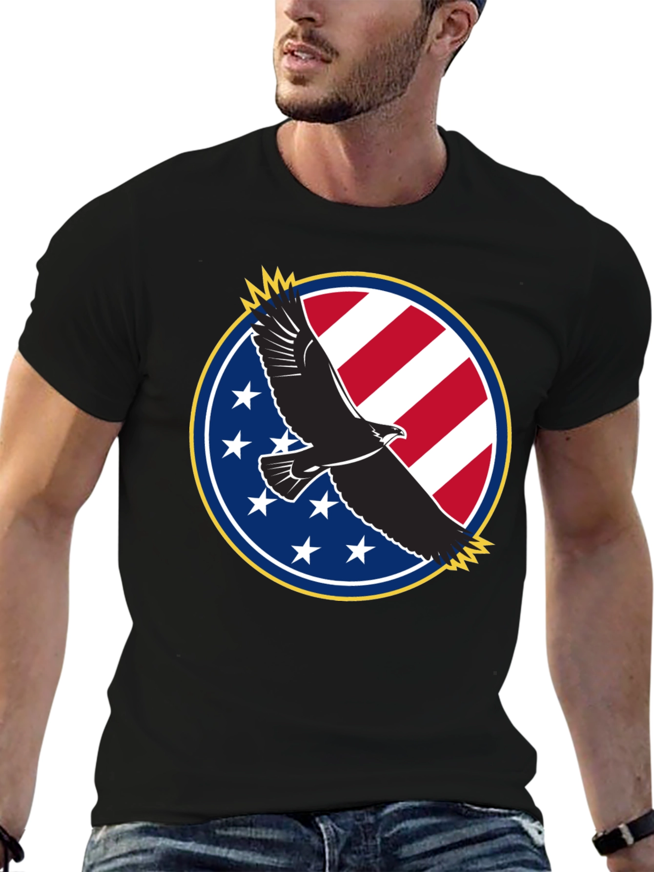 Black Patriotic Eagle T-Shirt - USA Flag Design view 6