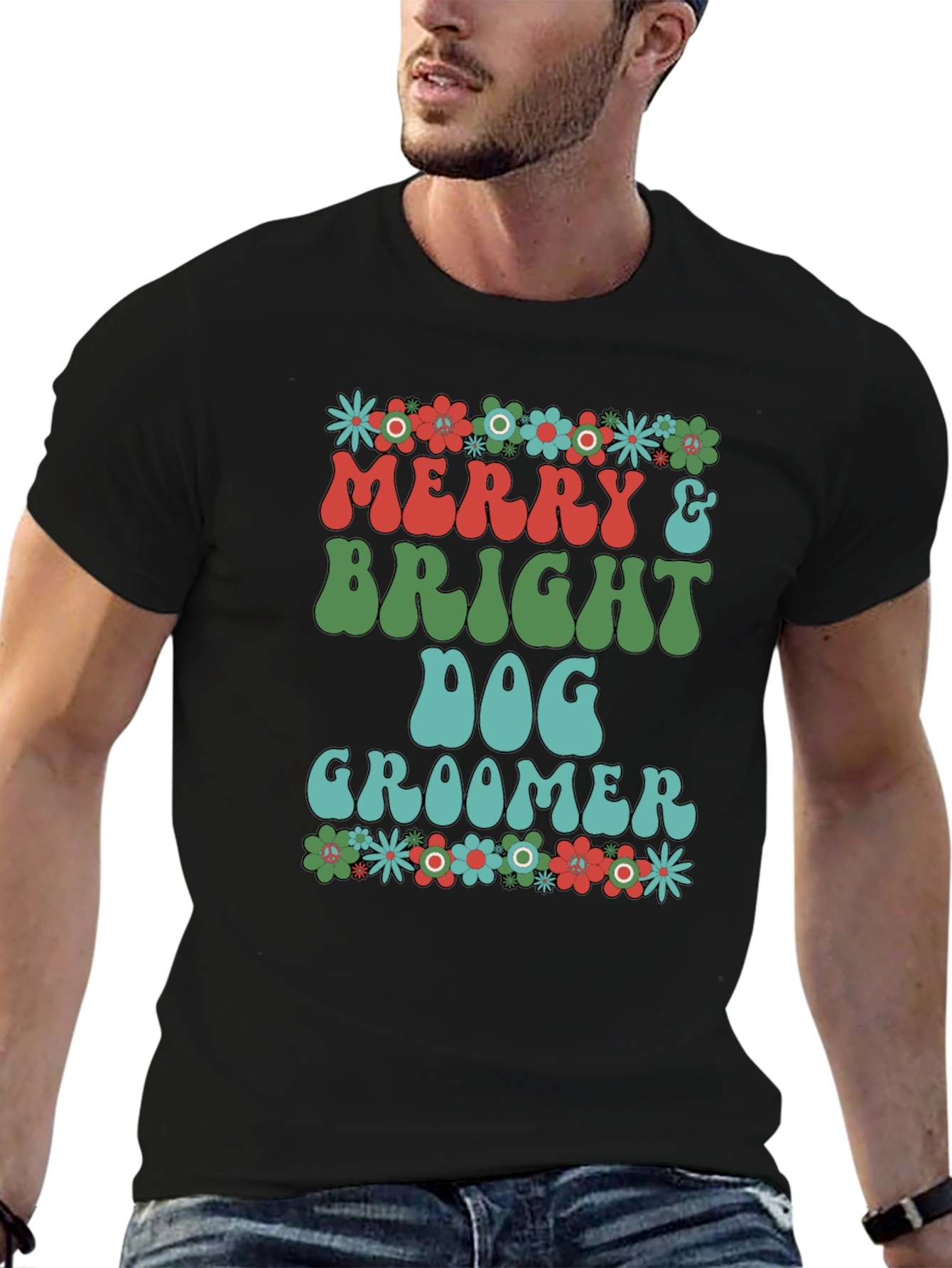 Black Merry & Bright Dog Groomer T-Shirt view 6