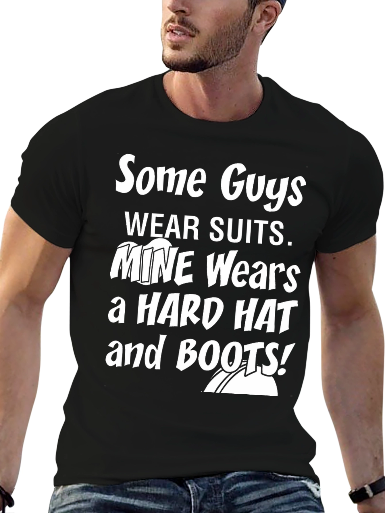 Black Mine Wears a Hard Hat and Boots Graphic Tee view 6