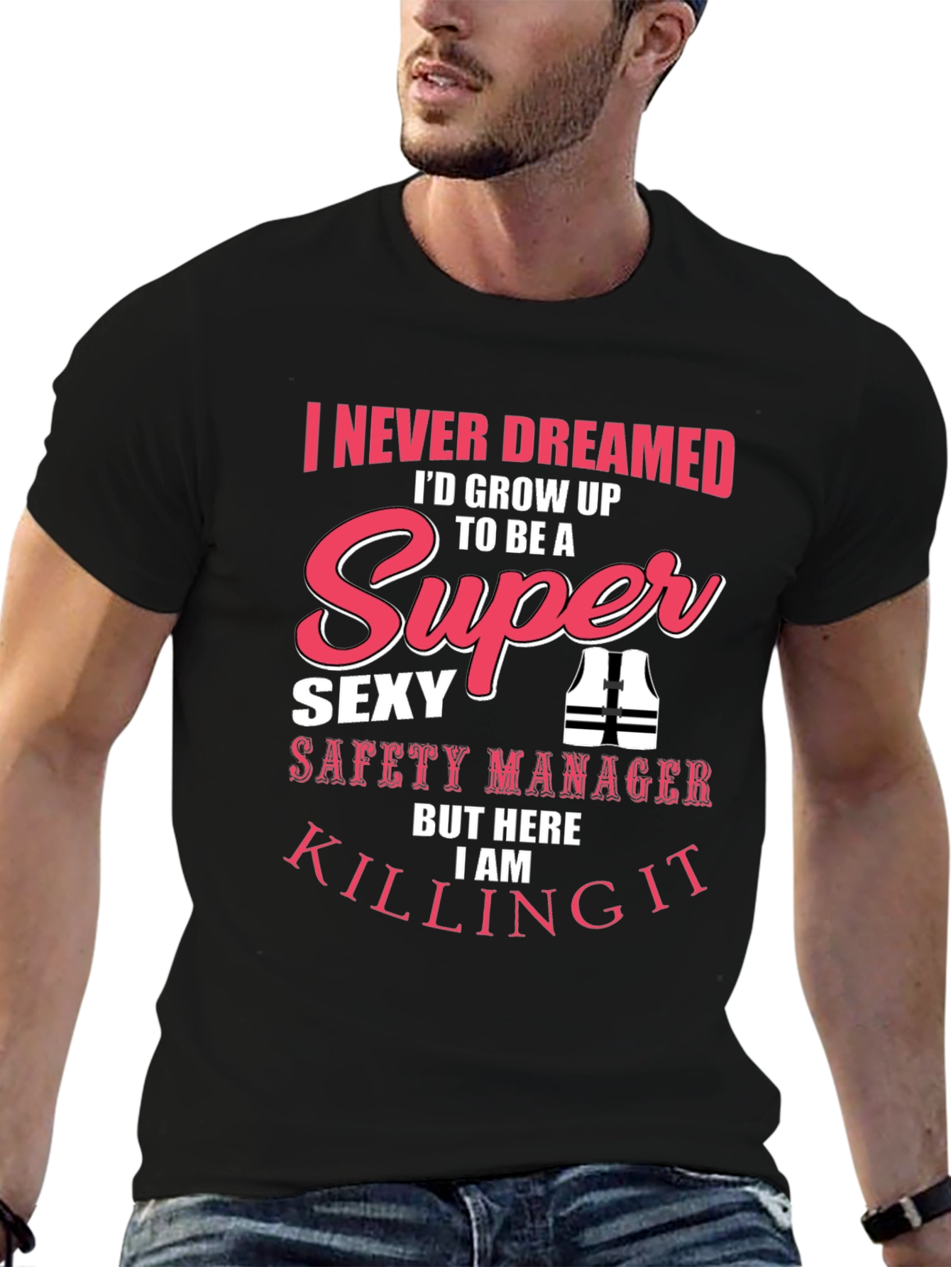 Black Super Sexy Safety Manager Graphic T-Shirt view 6