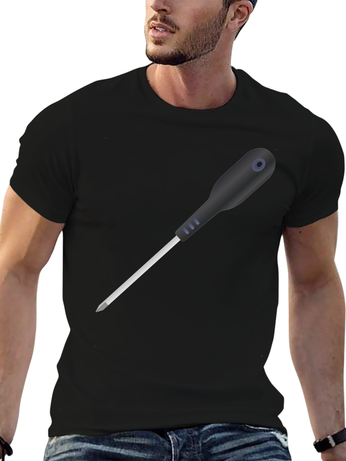 Black Screwdriver Graphic Tee - Black Crew Neck Short Sleeve Shirt view 6