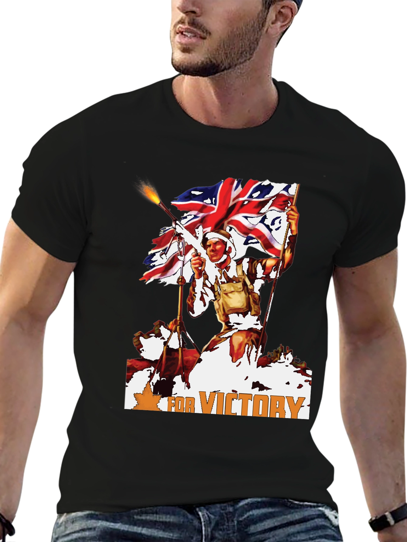 Black Victory Graphic Tee - Vintage British Soldier Design view 6