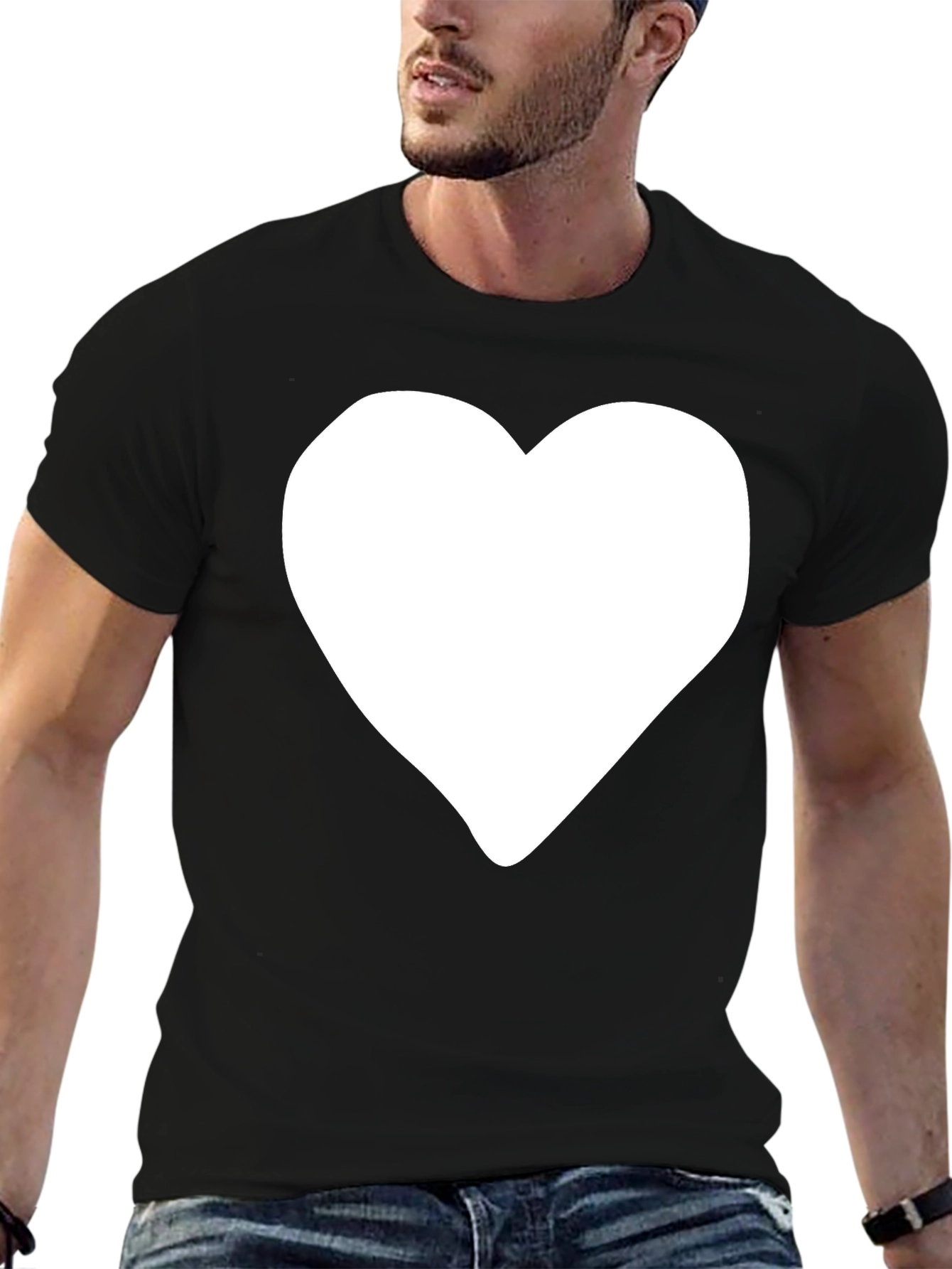 Black Black Tee with White Heart Graphic view 6