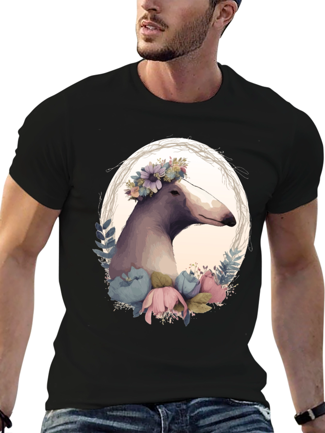 Black Floral Dog T-Shirt - Unique Graphic Tee view 6