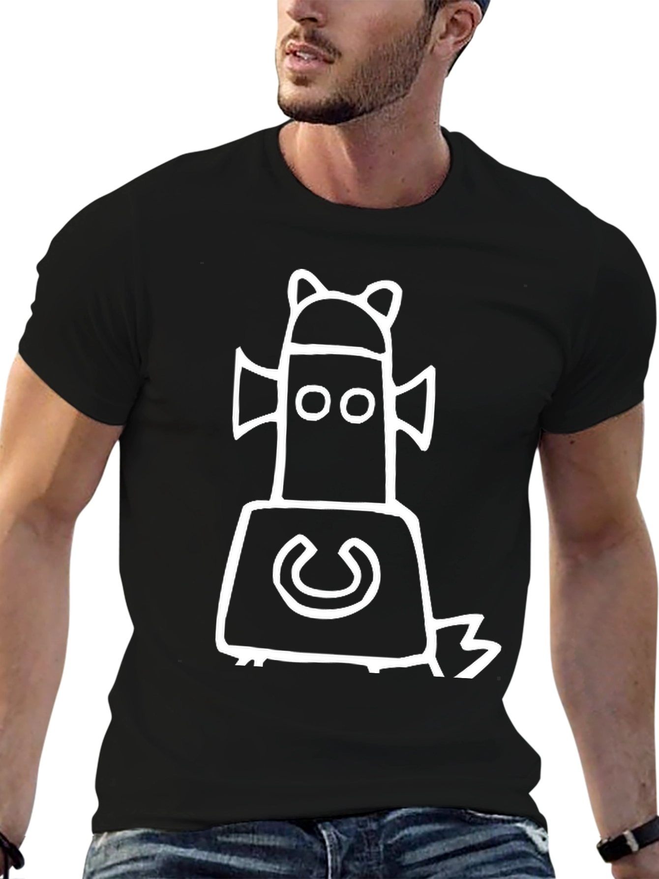 Black Black T-Shirt with Unique Character Design view 6