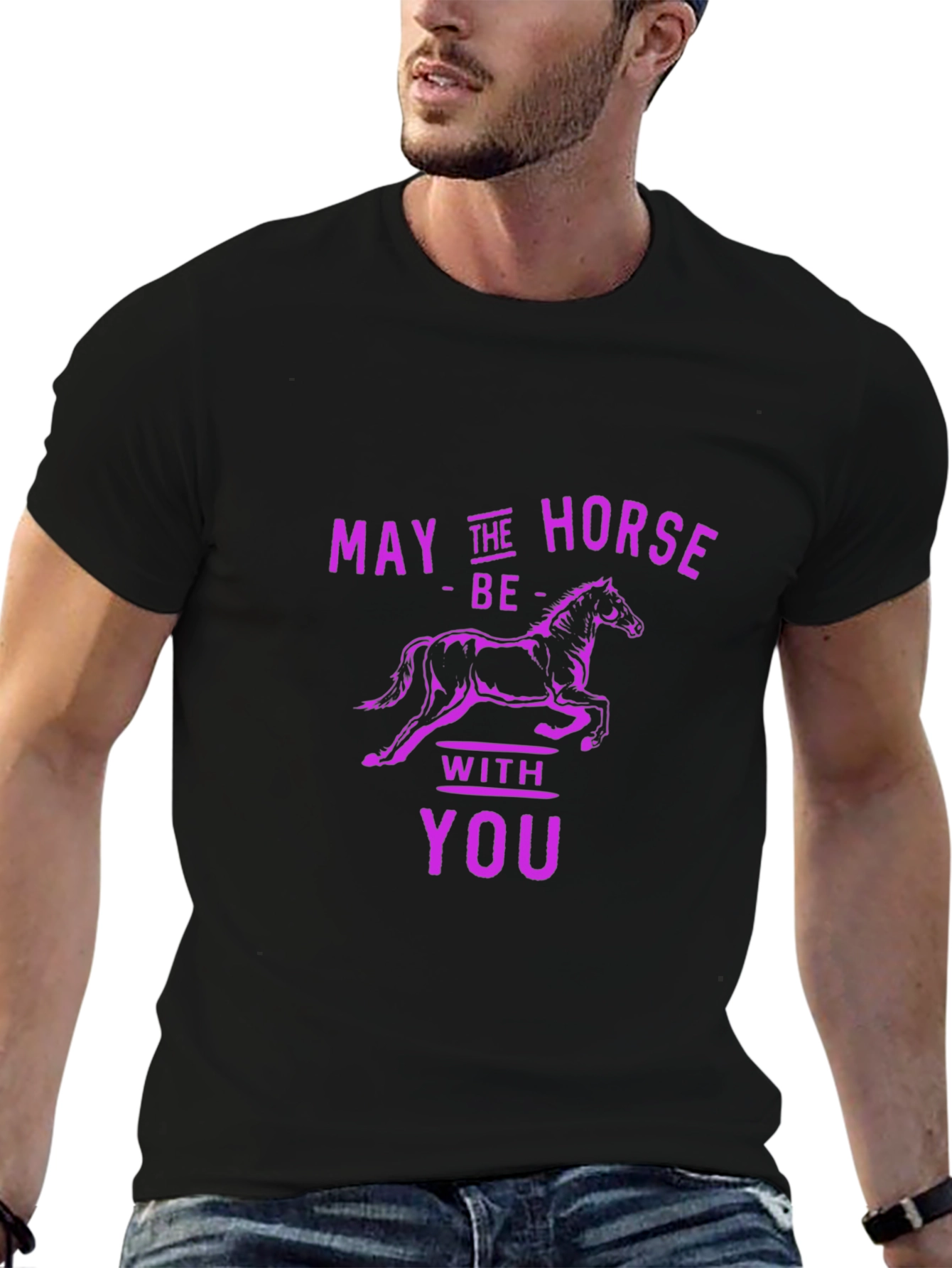 Black May the Horse Be With You Funny T-Shirt view 6