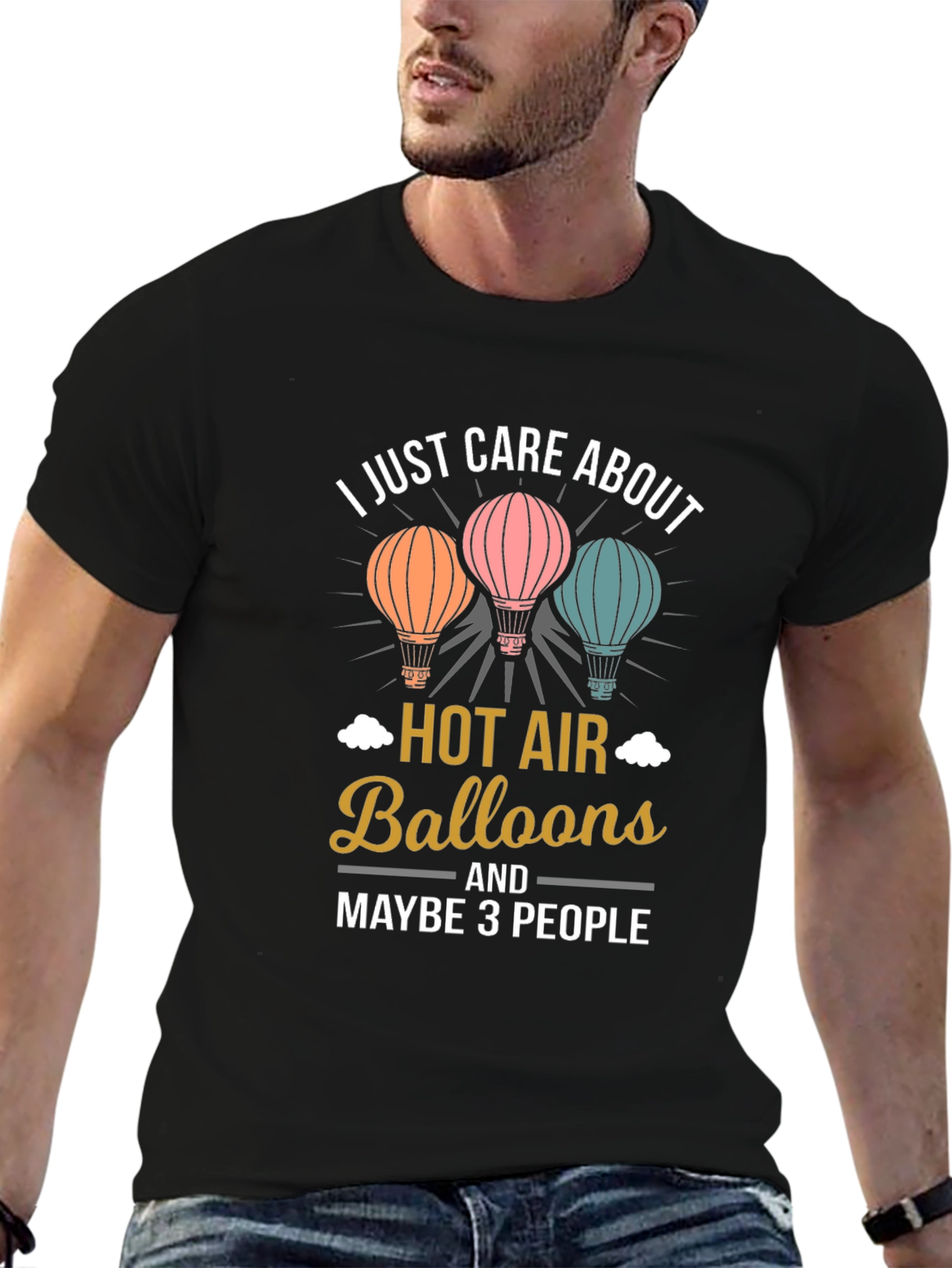 Black I Care About Hot Air Balloons Graphic Tee view 6