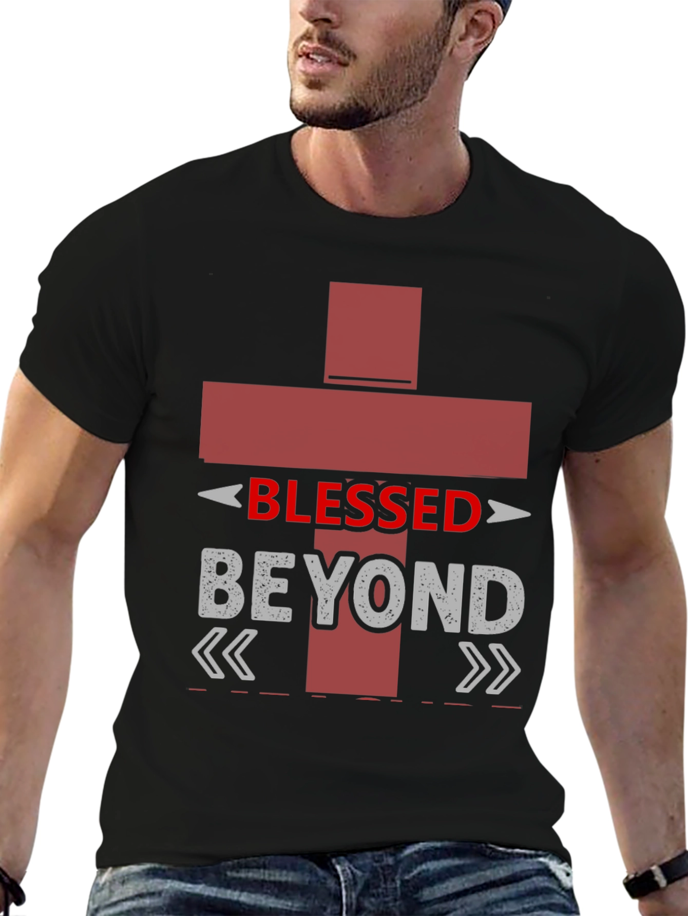 Black Blessed Beyond T-Shirt, Christian Graphic Tee view 6