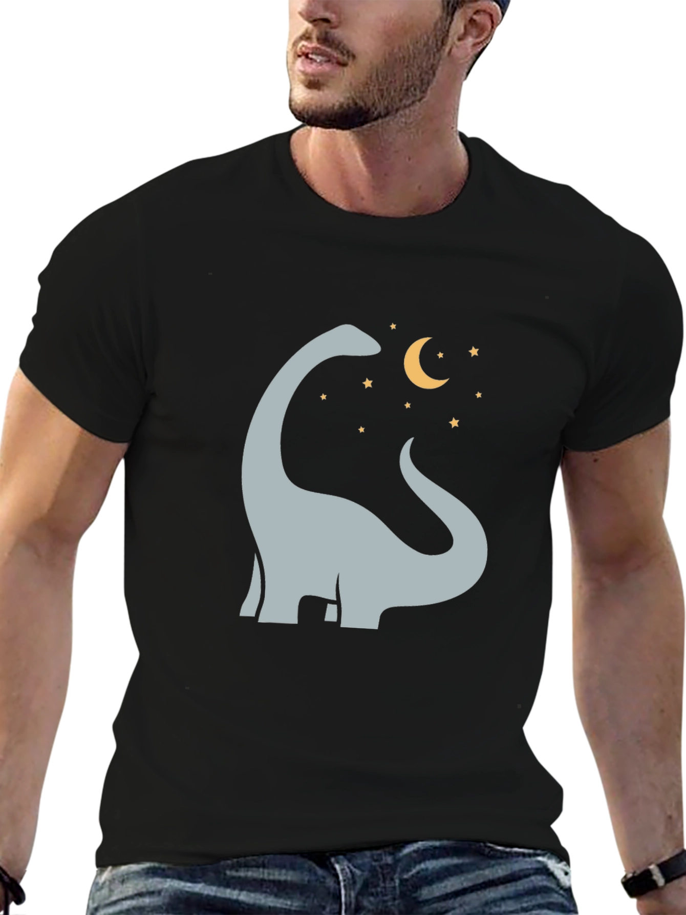 Black Dino Moon Graphic Tee - Stylish Black T-Shirt view 6