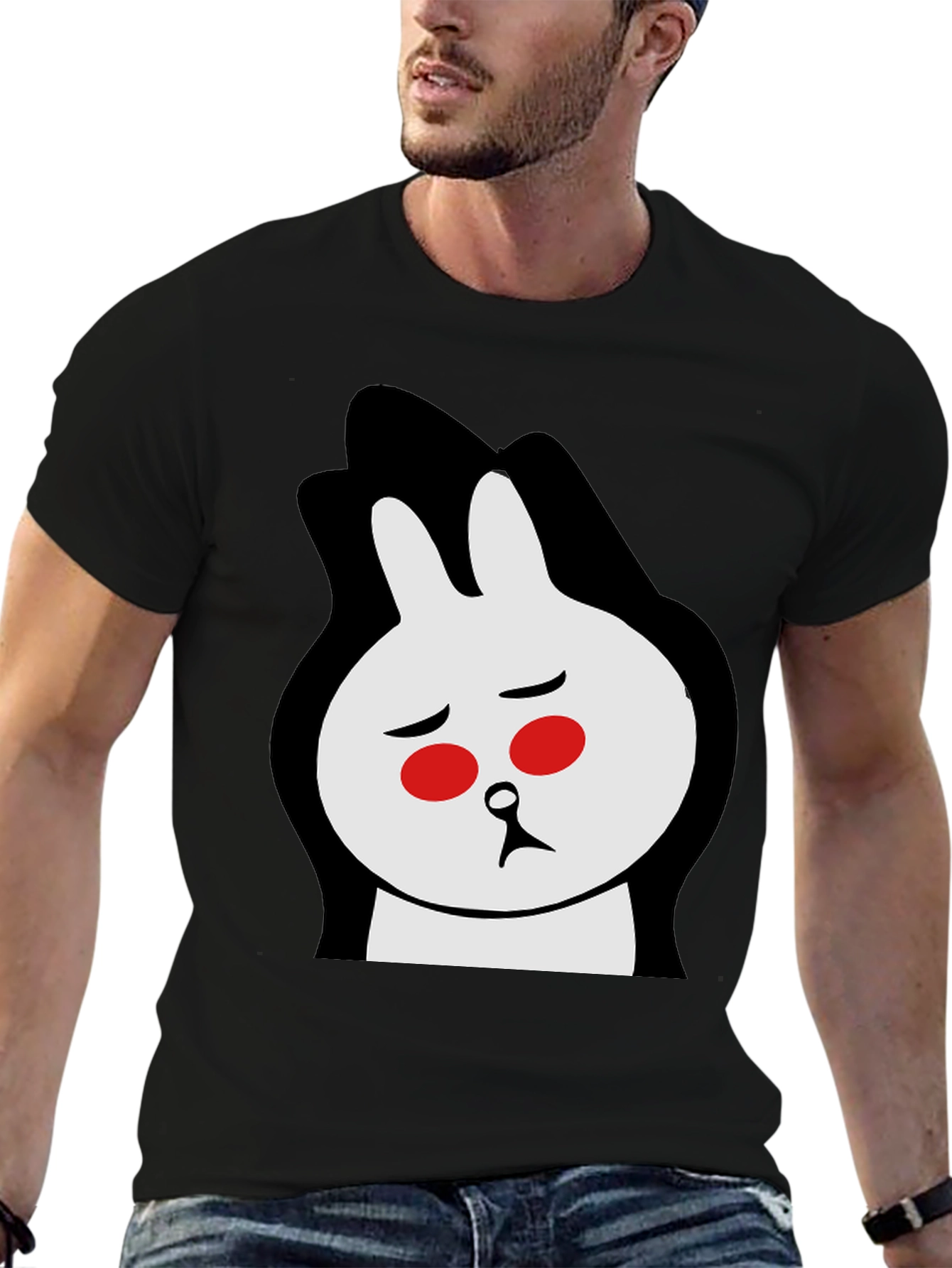 Black Sad Bunny Graphic Tee - Black Cotton Blend view 6