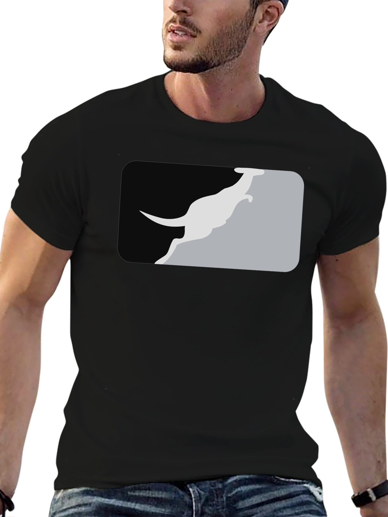 Black Kangaroo Silhouette Graphic Tee - Black Casual Shirt view 6