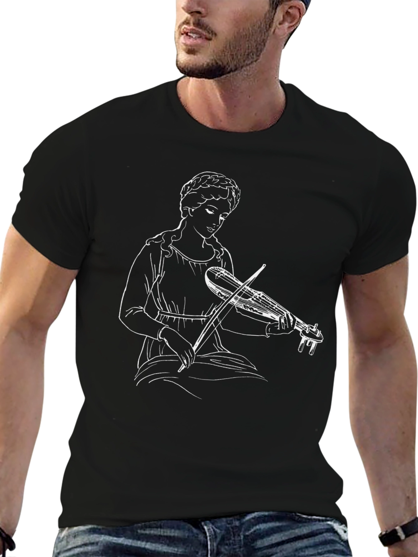 Black Violinist Graphic T-Shirt - Black Unisex Tee view 6