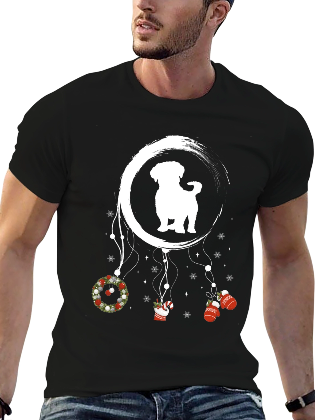 Black Festive Dog Dreamcatcher T-Shirt view 6