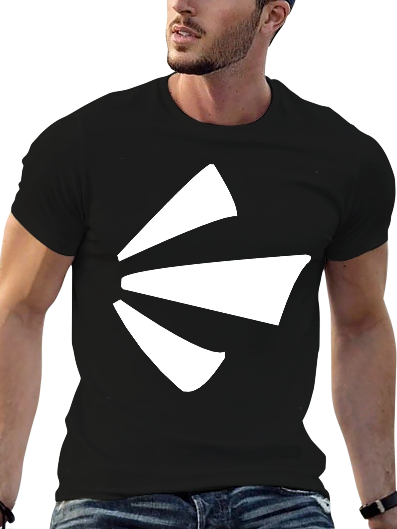 Black Black Tee with Abstract White Design view 6