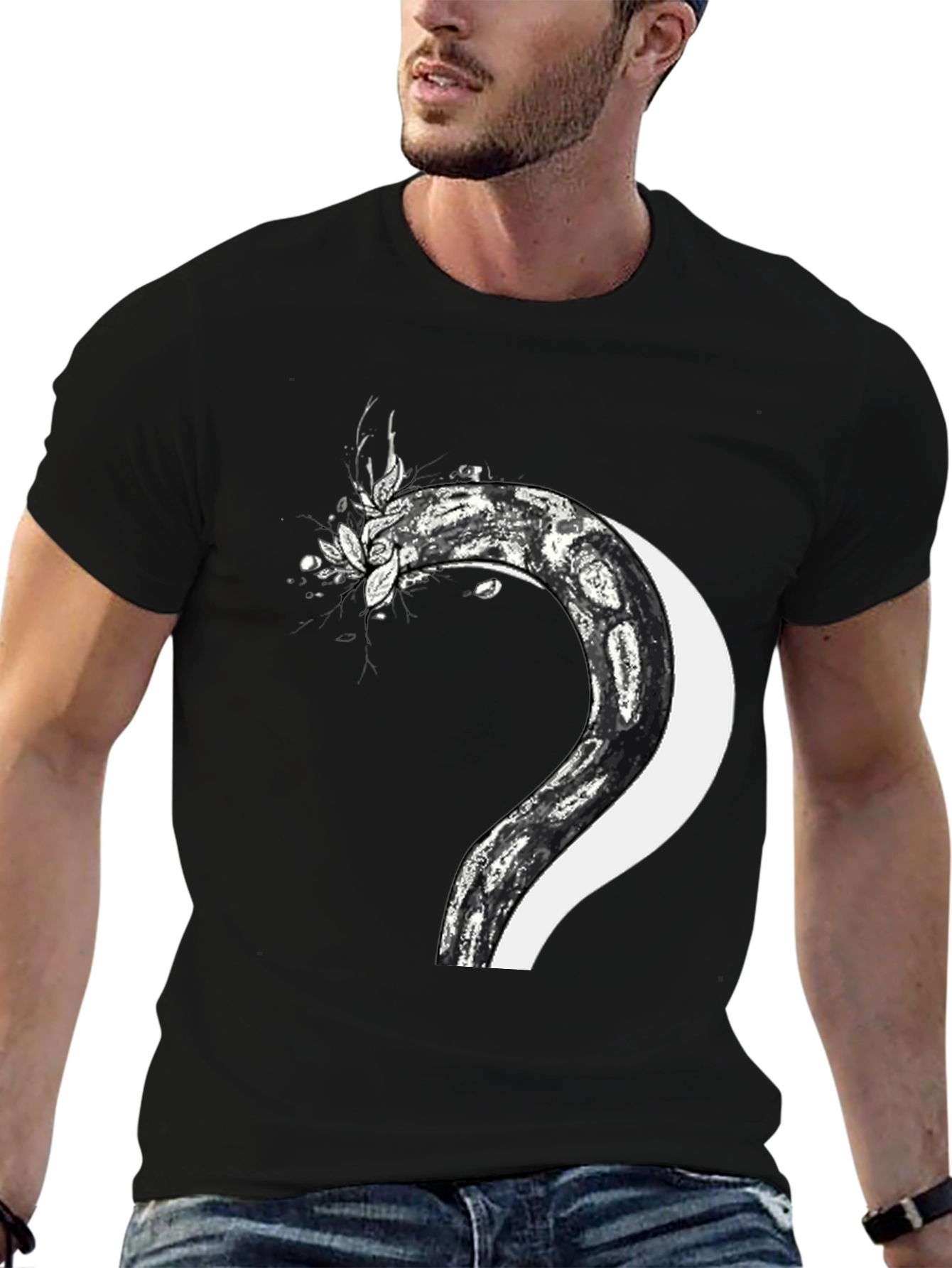 Black Serpent & Moon Graphic Tee - Men's Black T-Shirt view 6