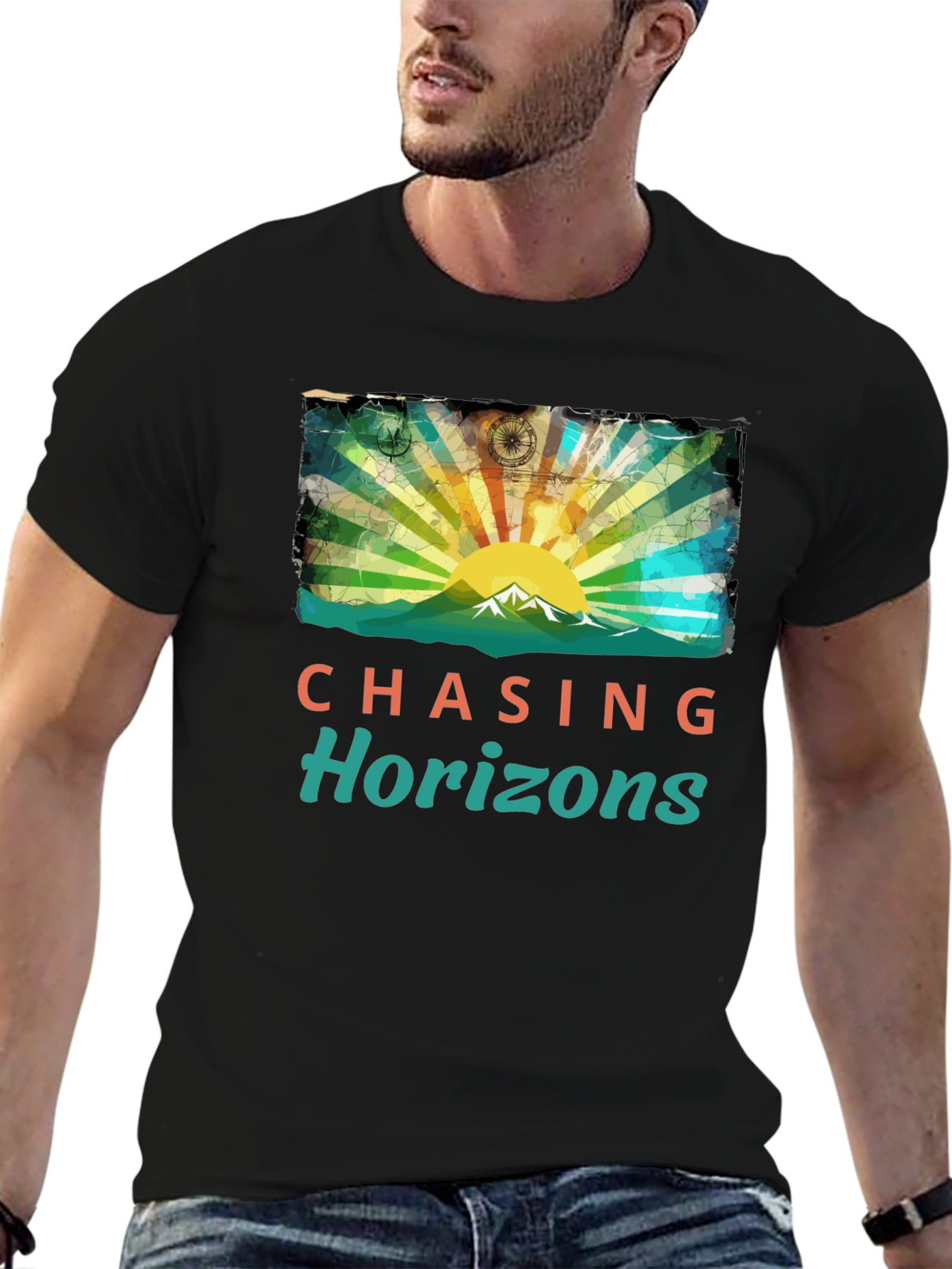 Black Chasing Horizons Graphic Tee - Mountain Sunrise Design view 6
