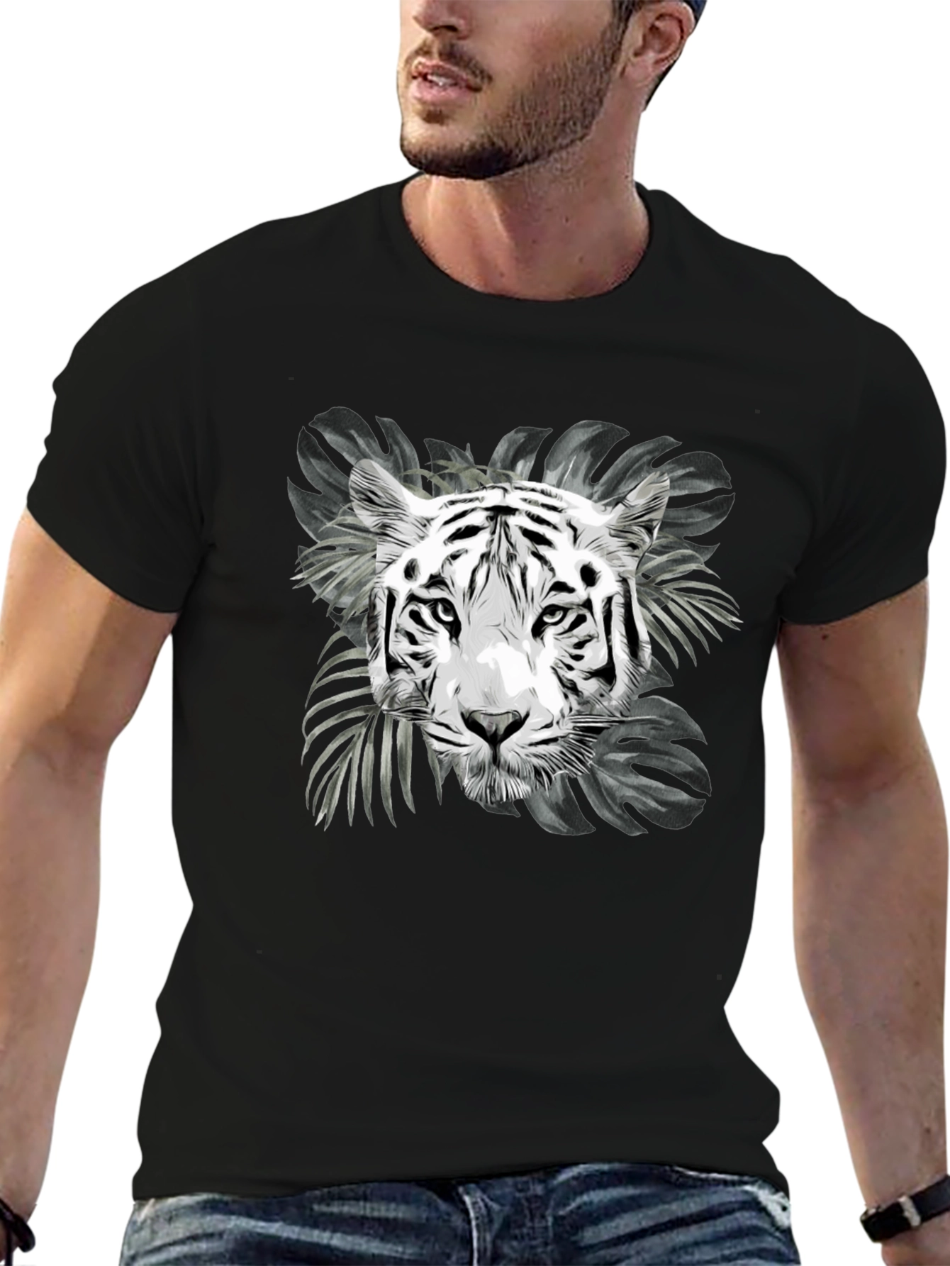 Black Tiger Graphic Print Black T-Shirt view 6