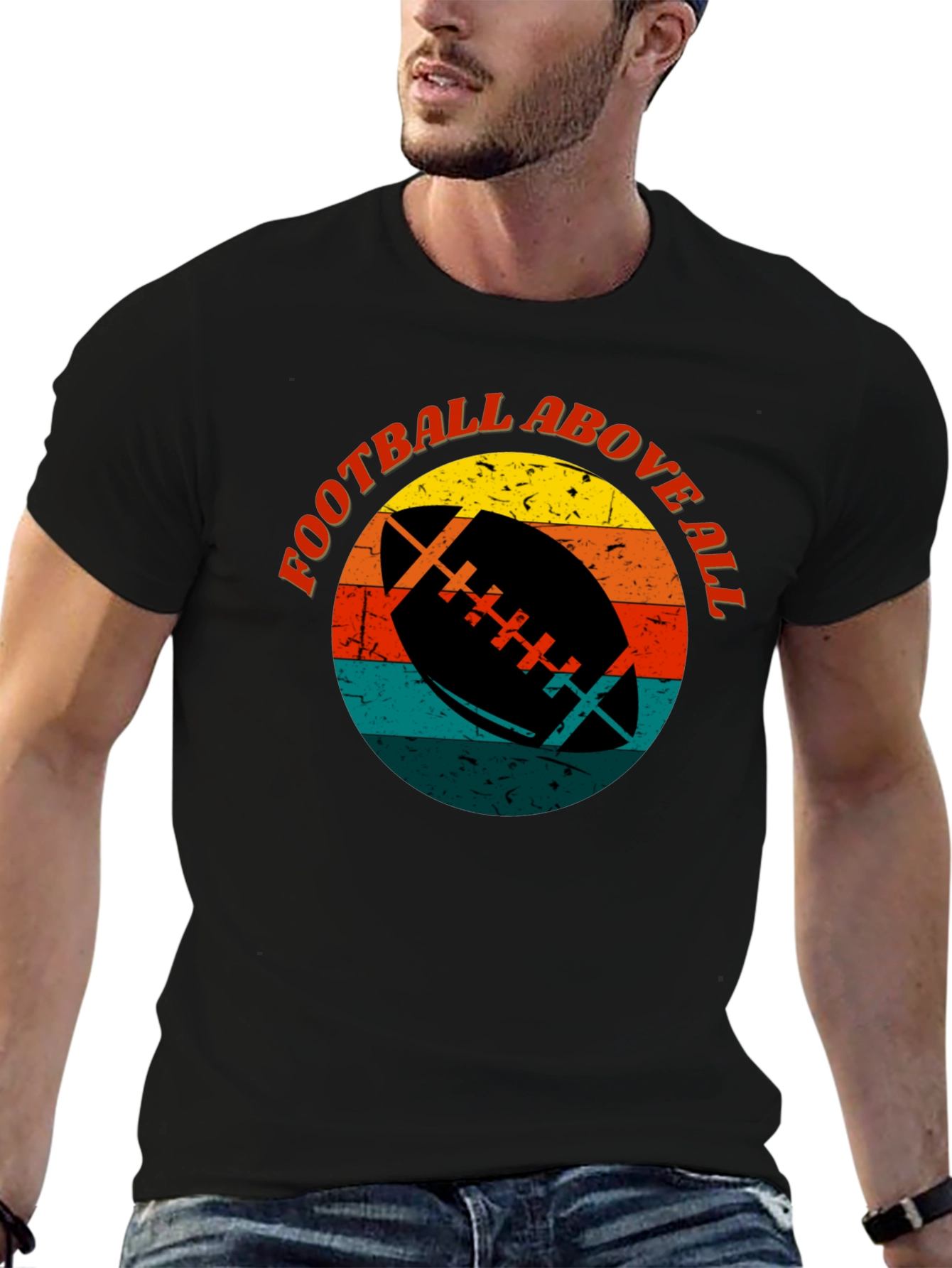 Black Football Above All Retro Graphic T-Shirt view 6